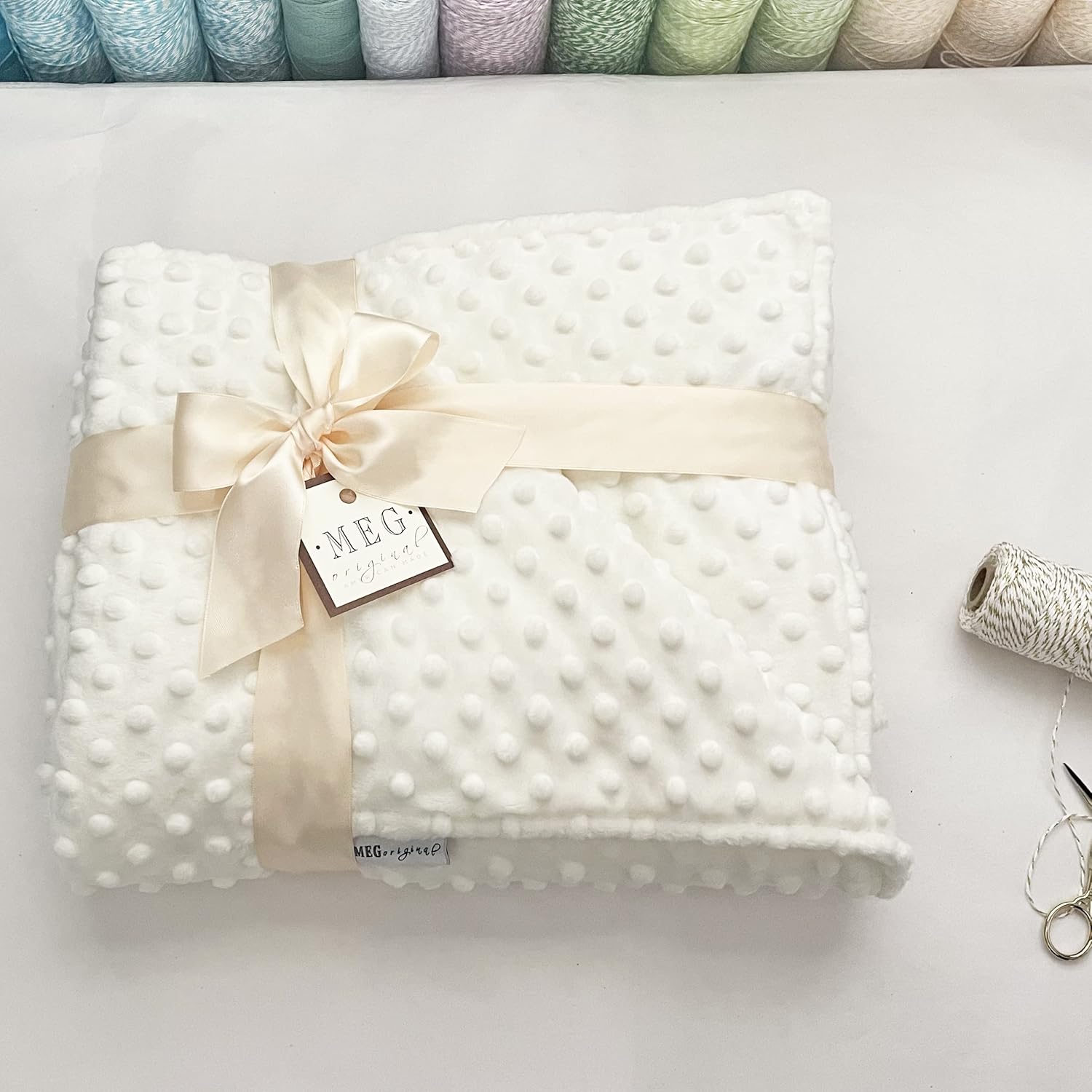 Ivory Minky Dot Crib Blanket for Baby Toddler 30x51