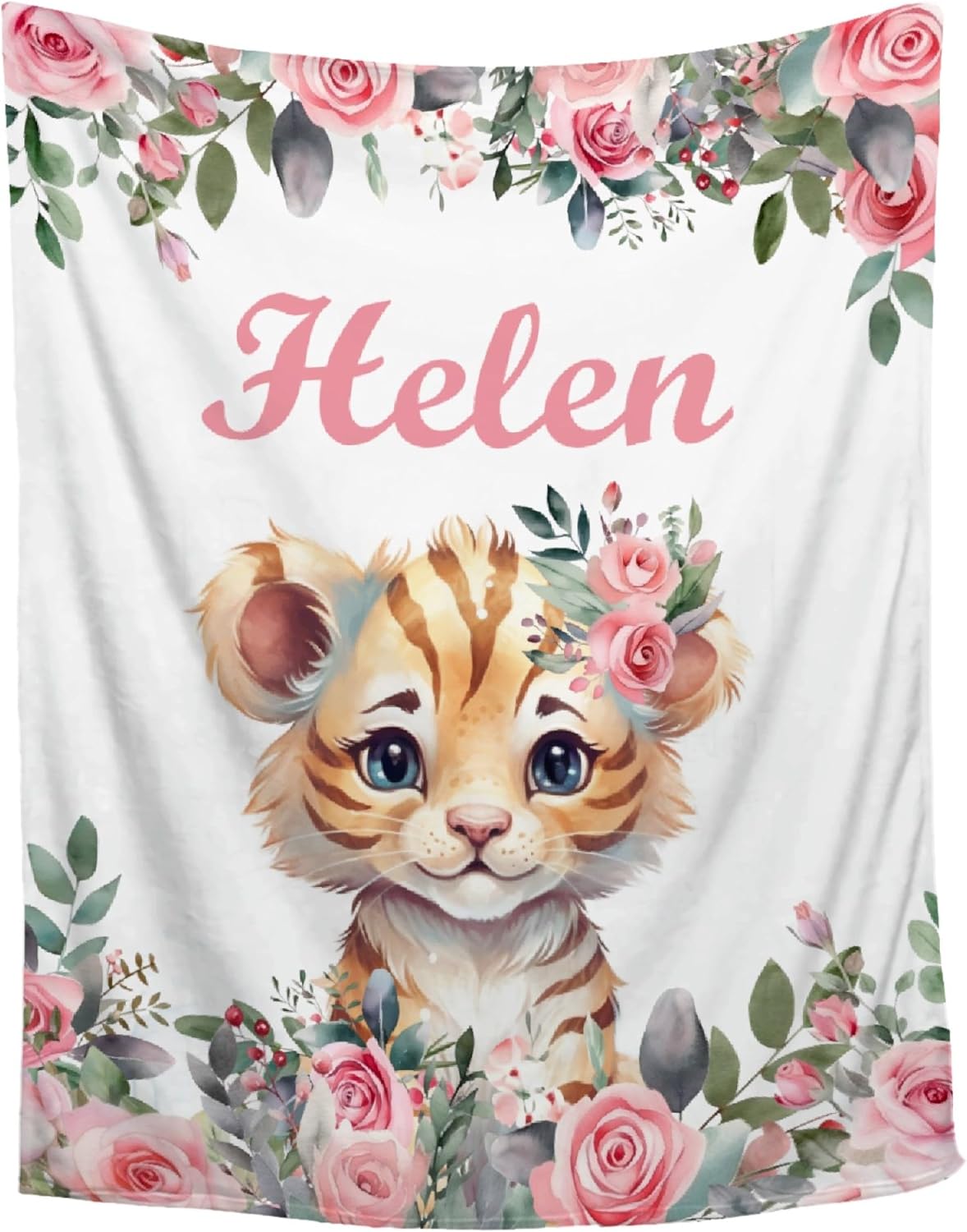 Custom Tiger Baby Blanket with Name for Newborns and Toddlers