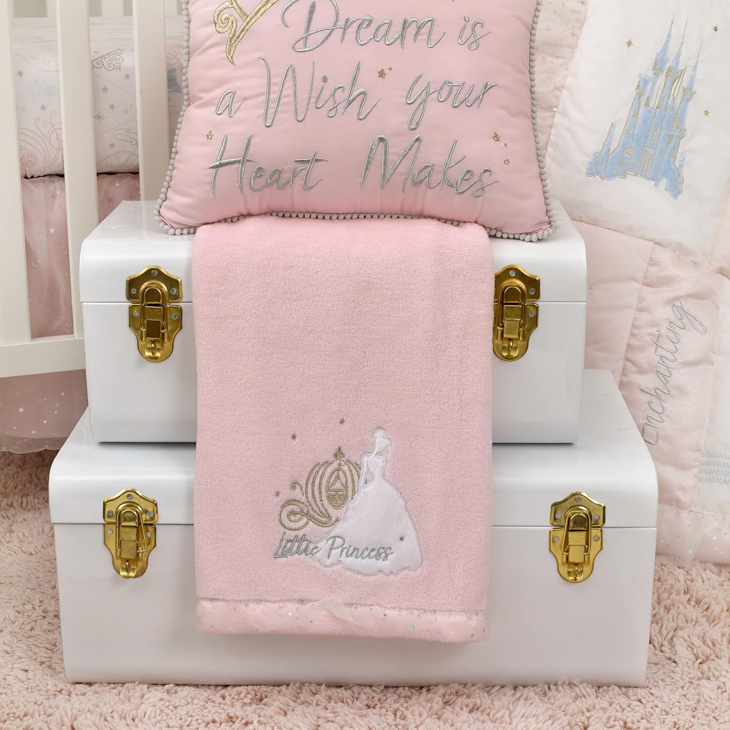 NoJo Disney Princess Enchanting Dreams Pink Blanket with Silver Trim