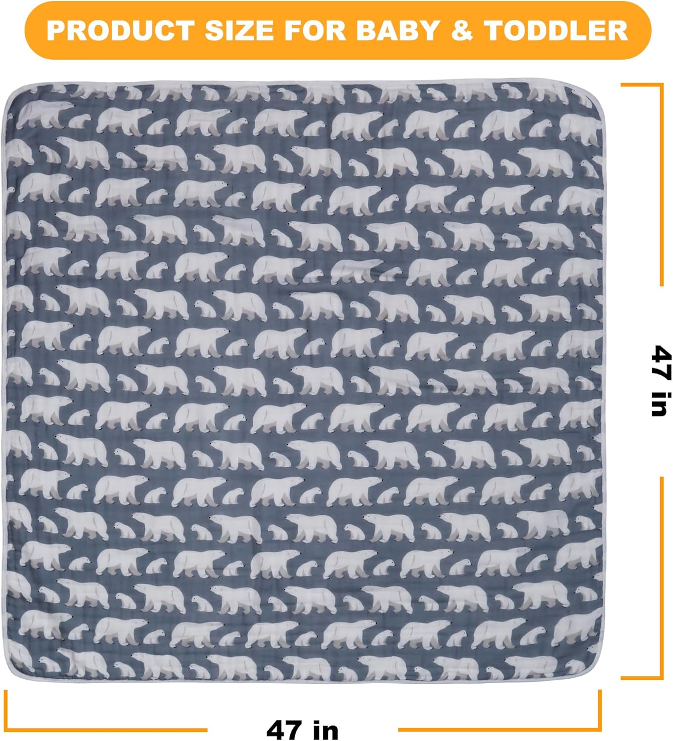 ZPECC Polar Bear Muslin Blanket 47x47 Thick Organic Cotton Toddler Blanket