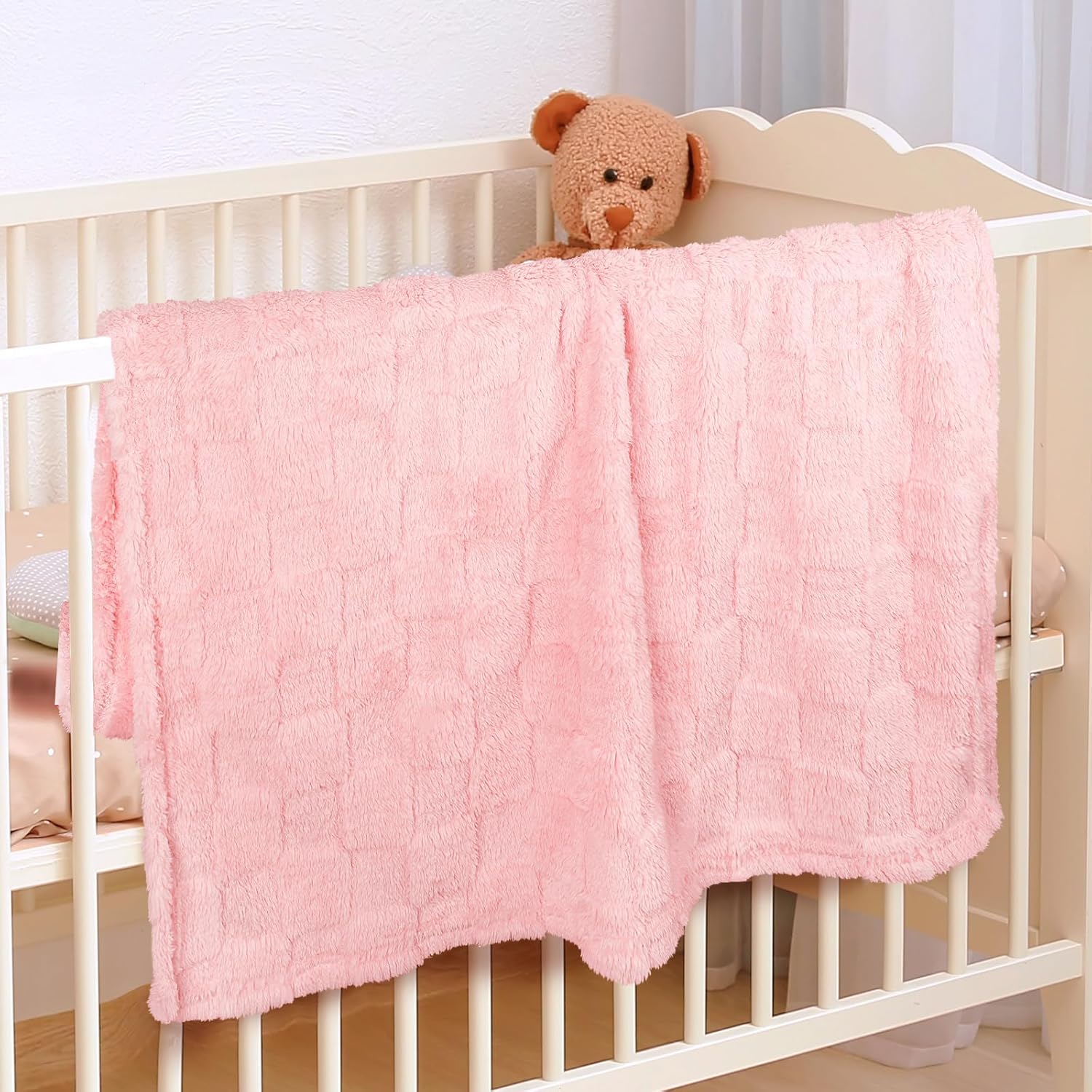 VEIDIA Plush Checkered Baby Blanket 3039 Pink