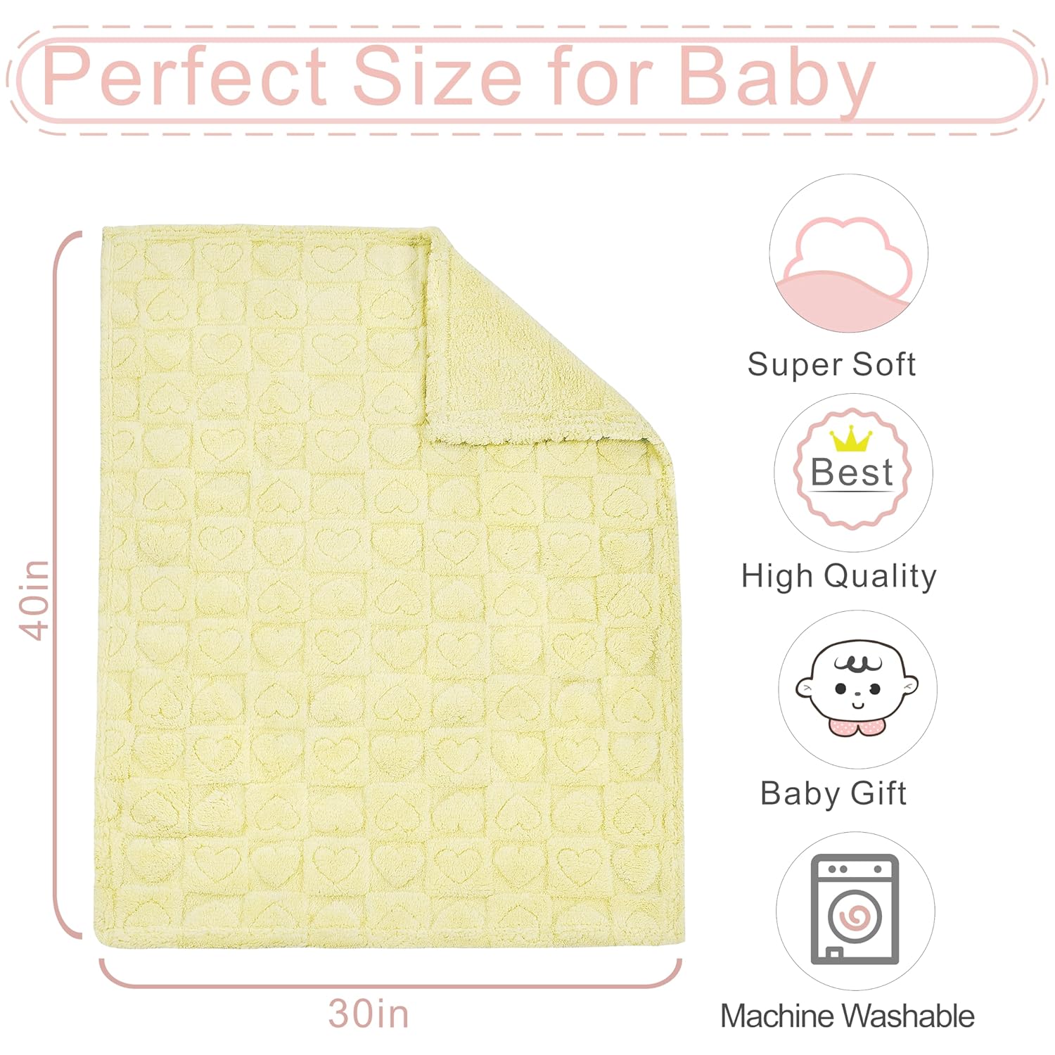 Yurhap Fleece Heart Checkered Baby Blanket 3040 Yellow