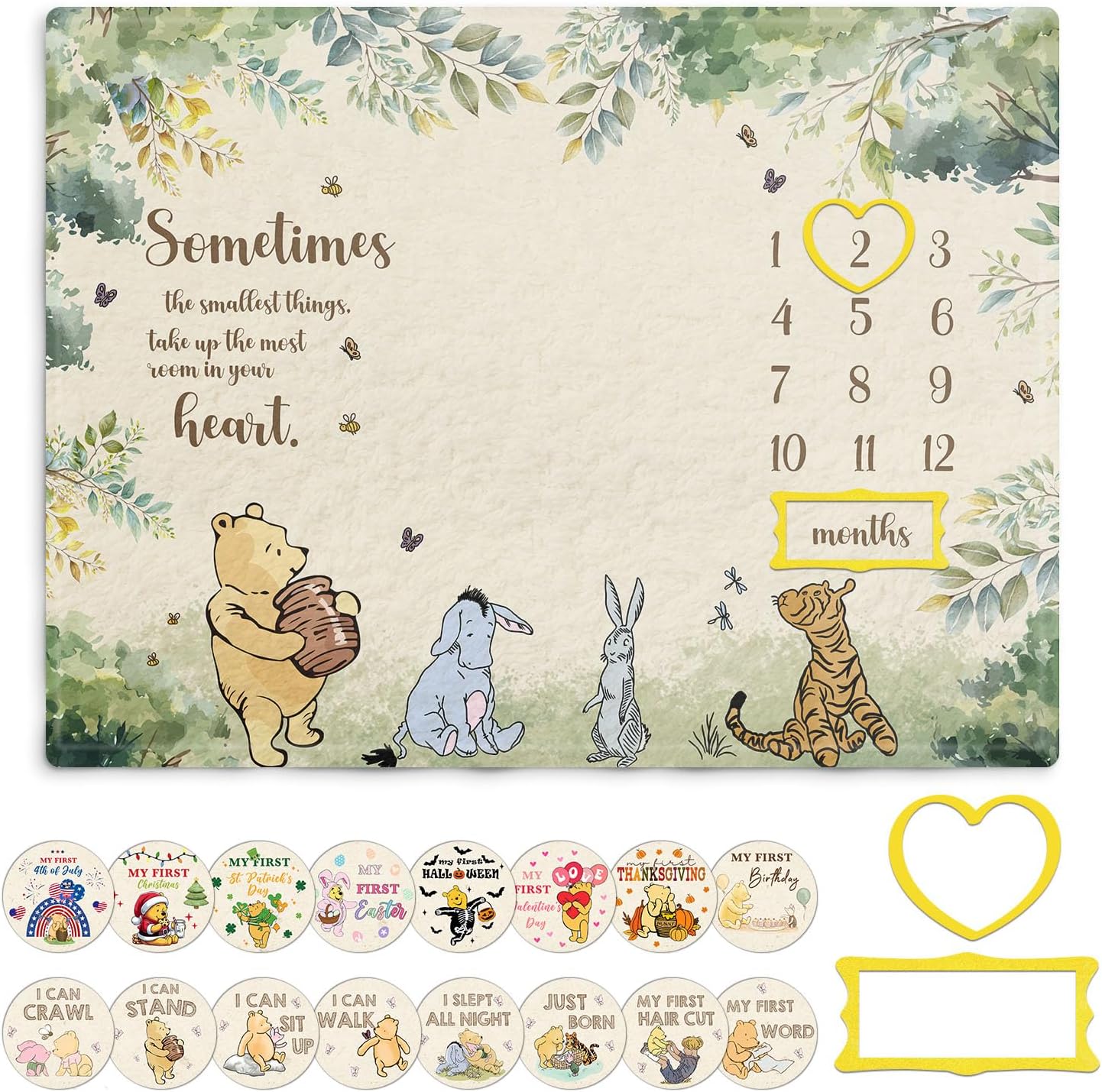 Winnie The Pooh Baby Milestone Blanket with 8pcs Cardstock