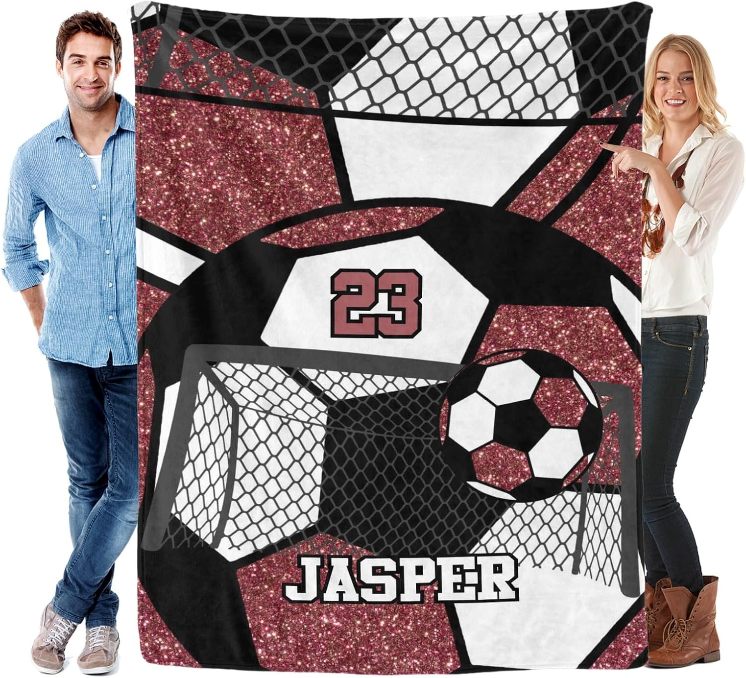 Deven Personalized Soccer Ball Maroon Baby Blanket - 30x40 Inches