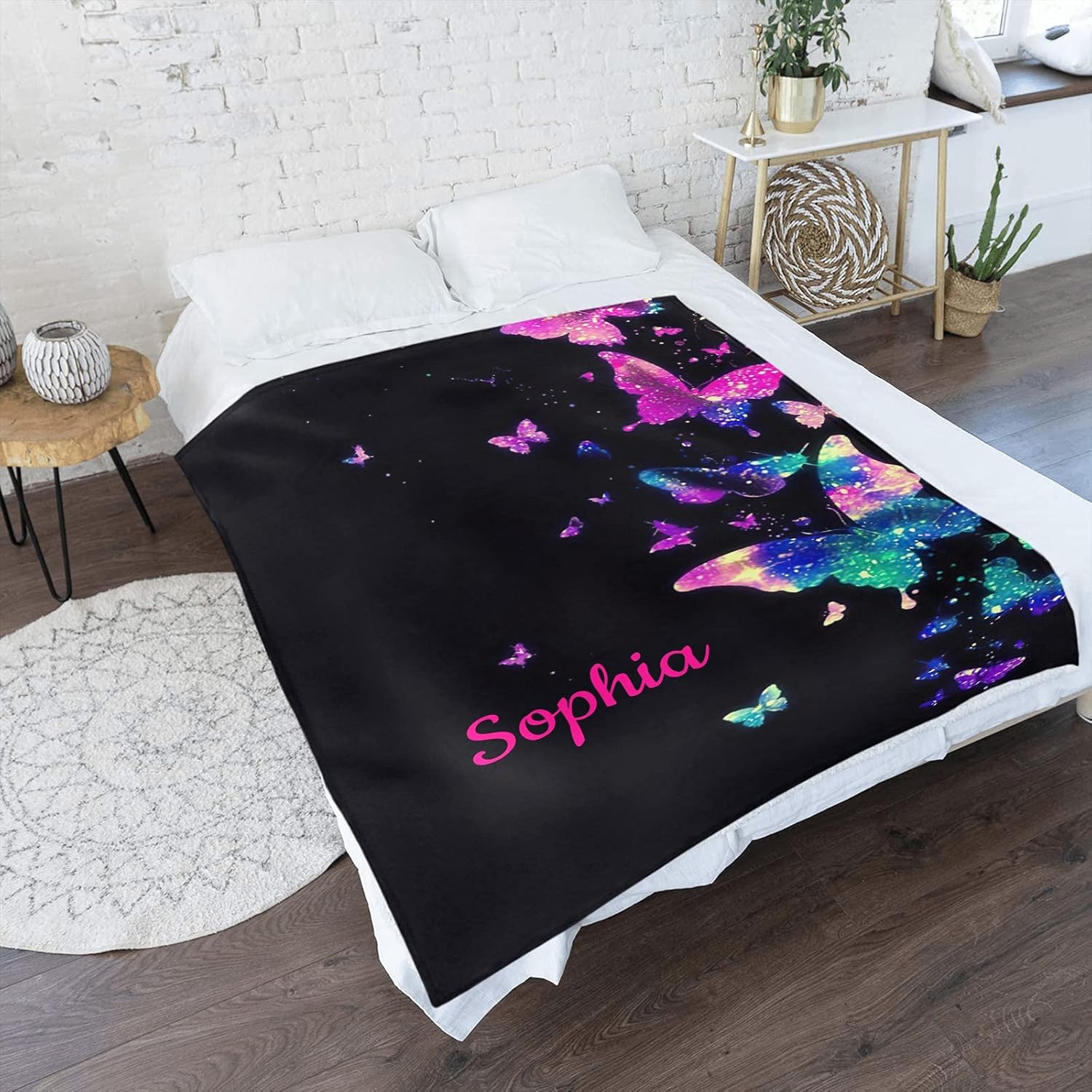 XOZOTY Butterflies Baby Blanket - Personalized Name Fleece Swaddling Throw