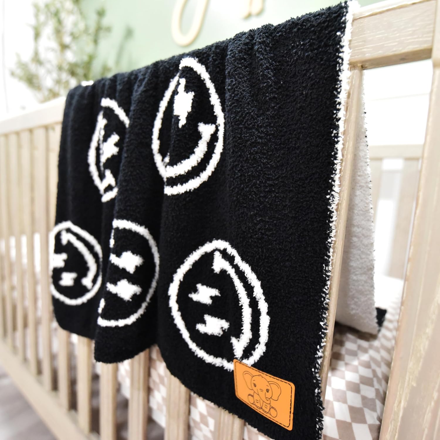 Smiley Face Baby Blanket with Lightning Bolt Eyes - Reversible 28x40 Inch
