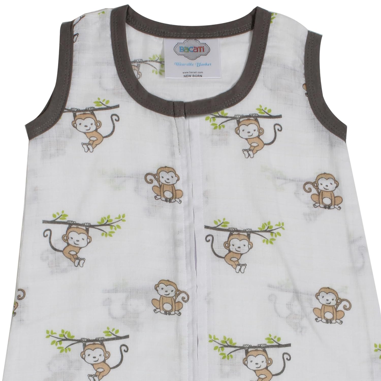 Bacati Muslin Happy Monkeys Sleeping Bag - Newborn BeigeGray 1