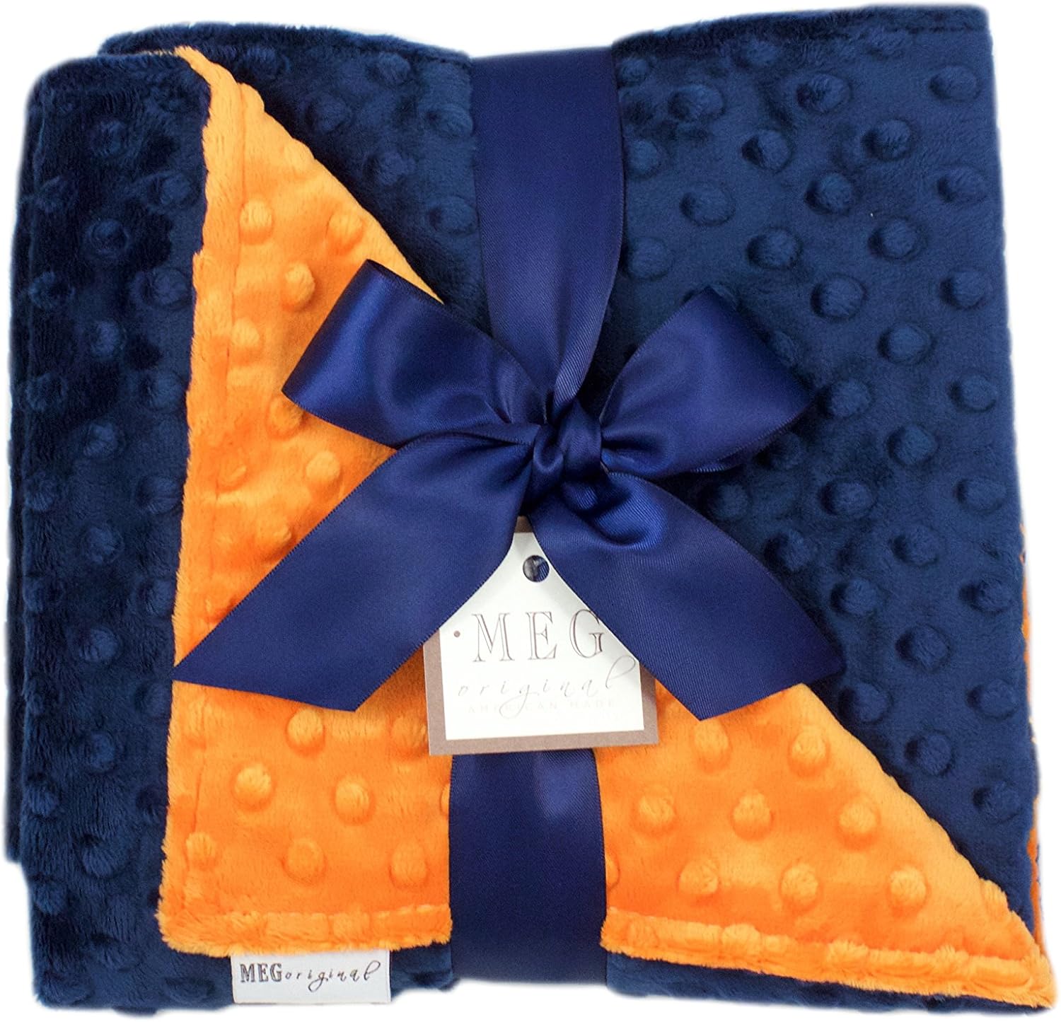 MEG ORIGINAL Minky Dot Baby Blanket Navy Blue Orange