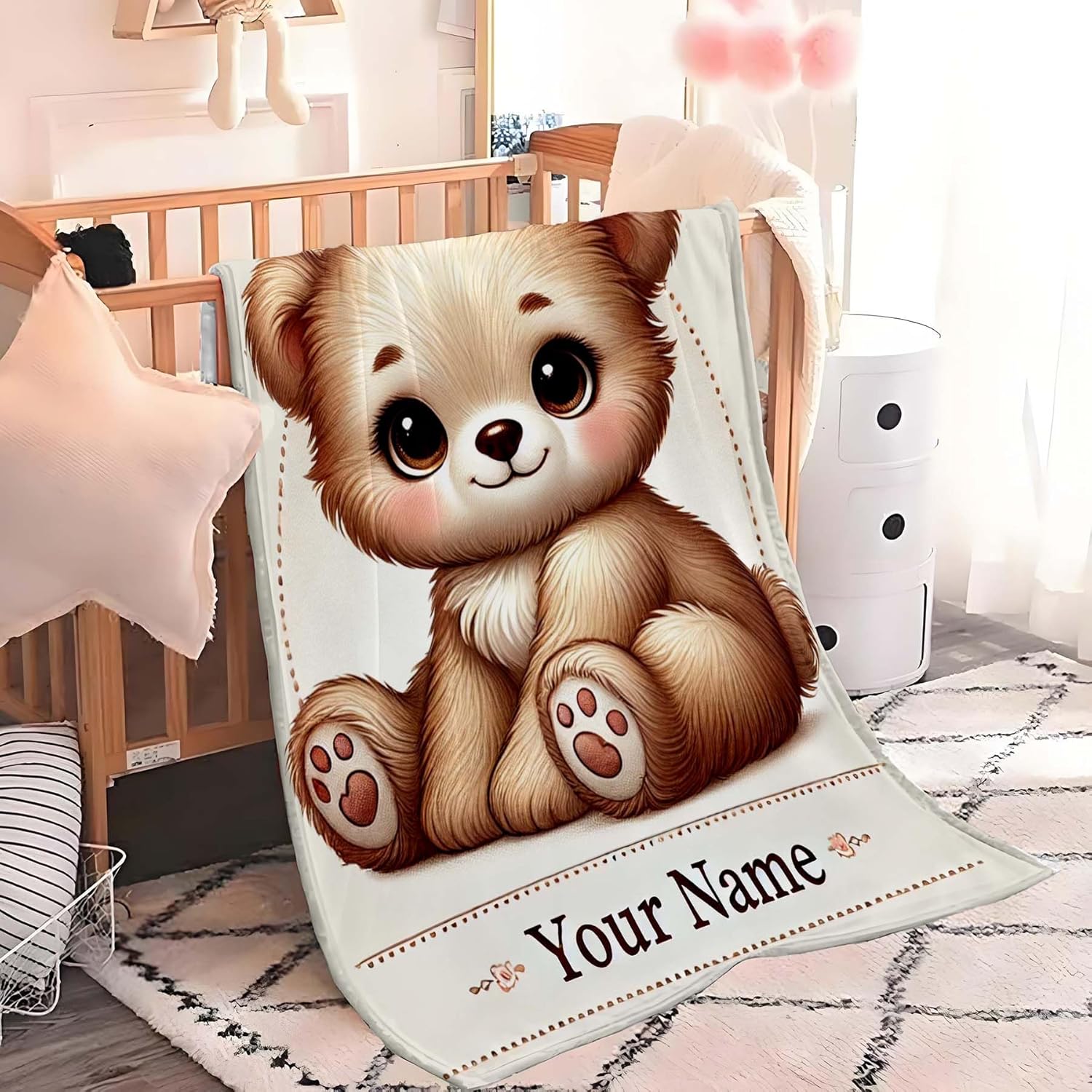 Personalized Bear Blanket with Name Custom Flannel Throw