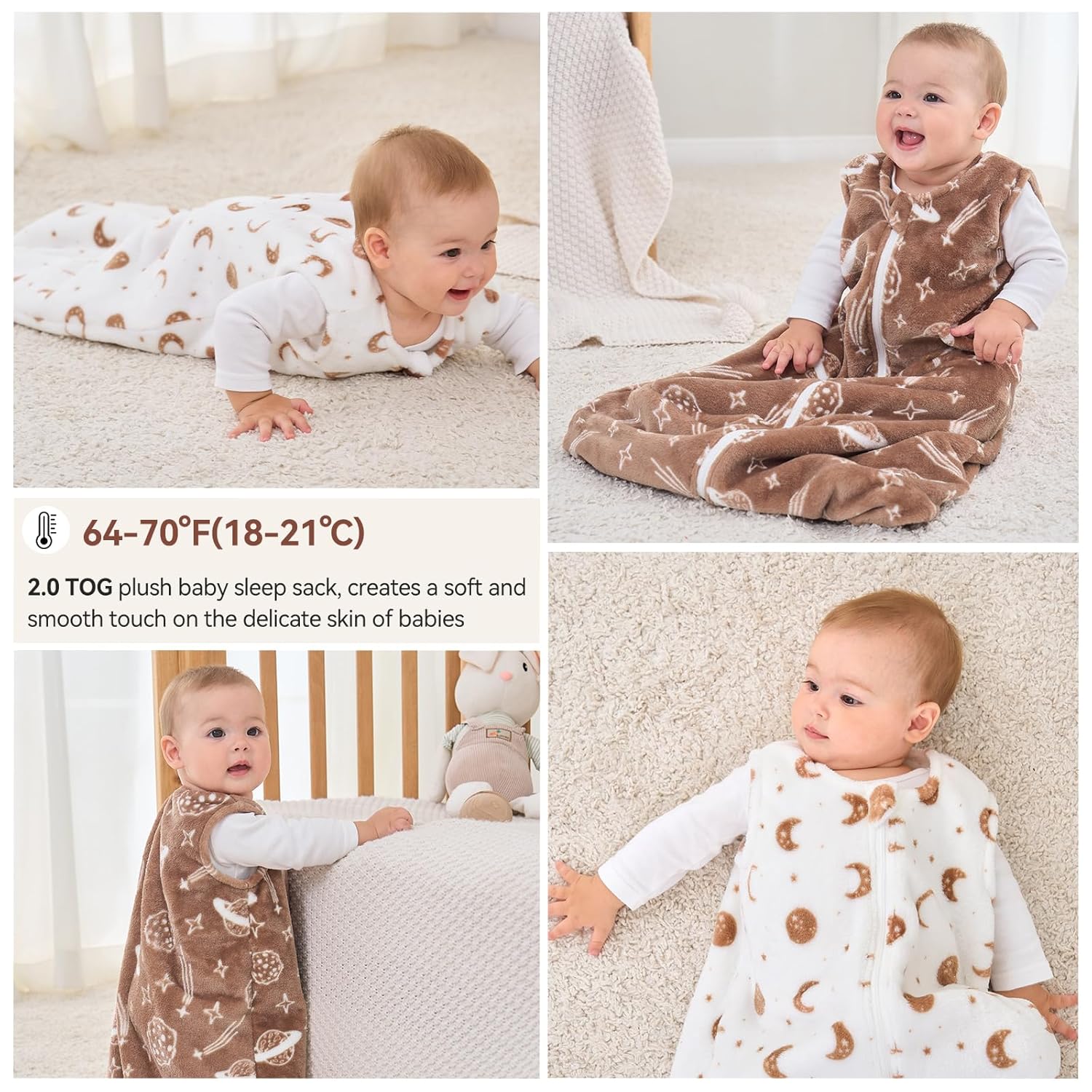 Unnivoll Fleece Sleep Sack 0-6 Months 20 Tog with 2-Way Zipper