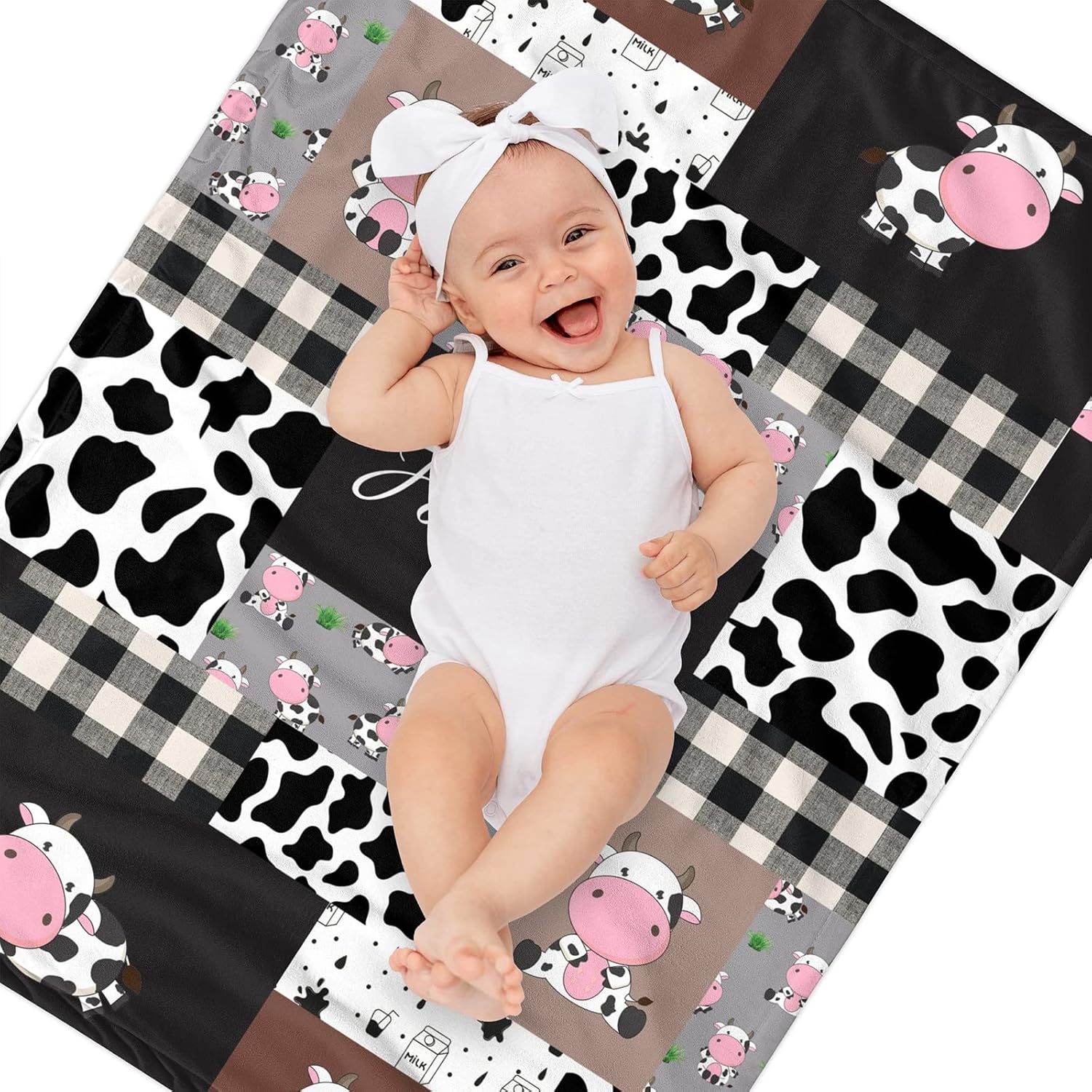 Personalized Cow Print Baby Blanket with Name