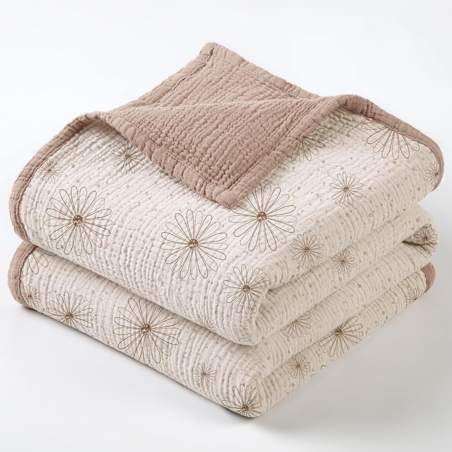 Lulu Moon Muslin Blanket Sand Daisy Print 47x47 Inches