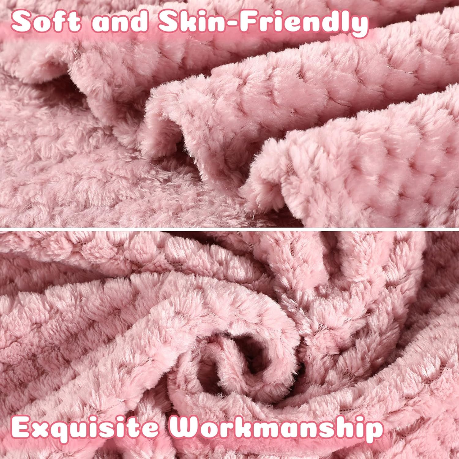 Reginary Fuzzy Blanket 4 Pack Pink Waffle Flannel 1