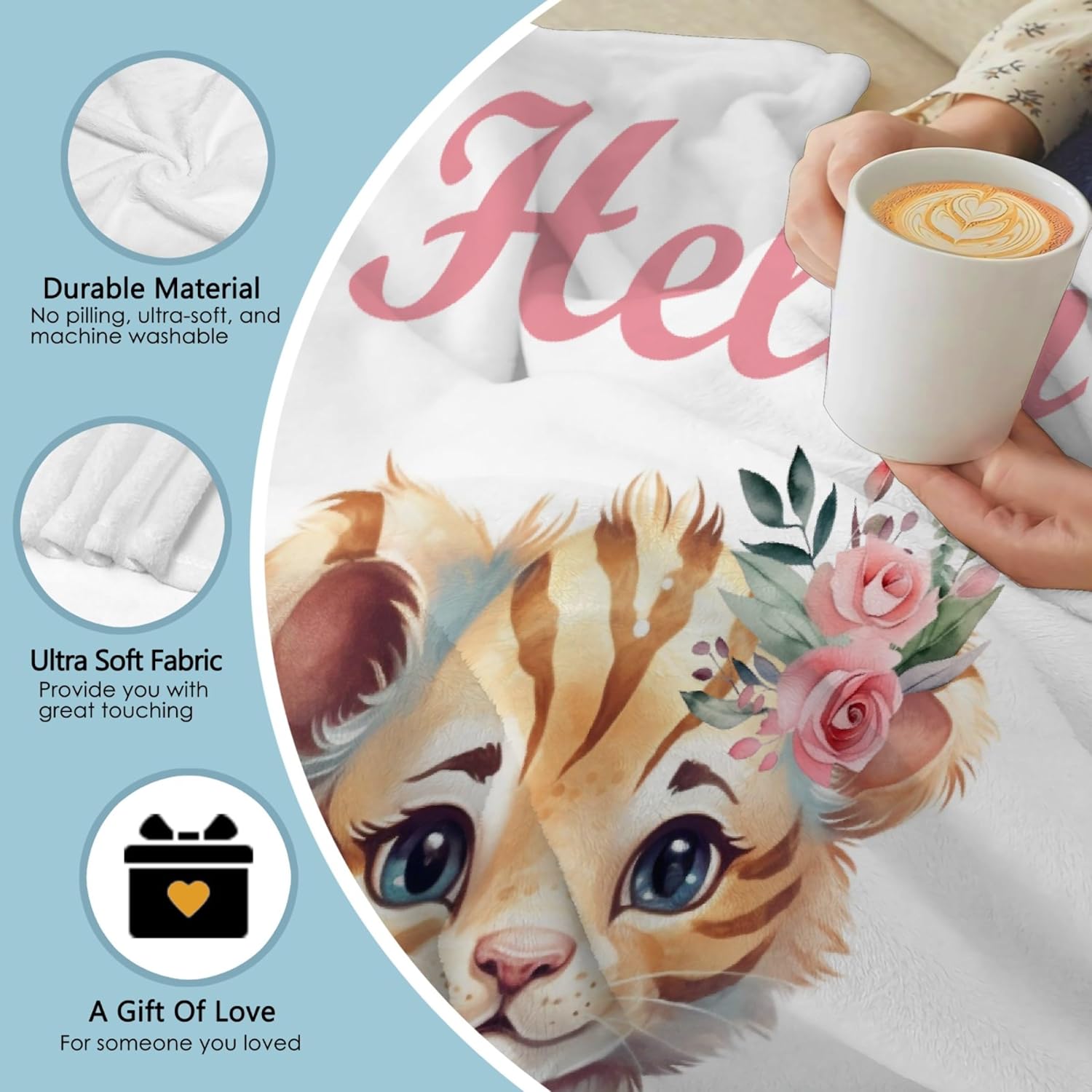 Custom Tiger Baby Blanket with Name for Newborns and Toddlers