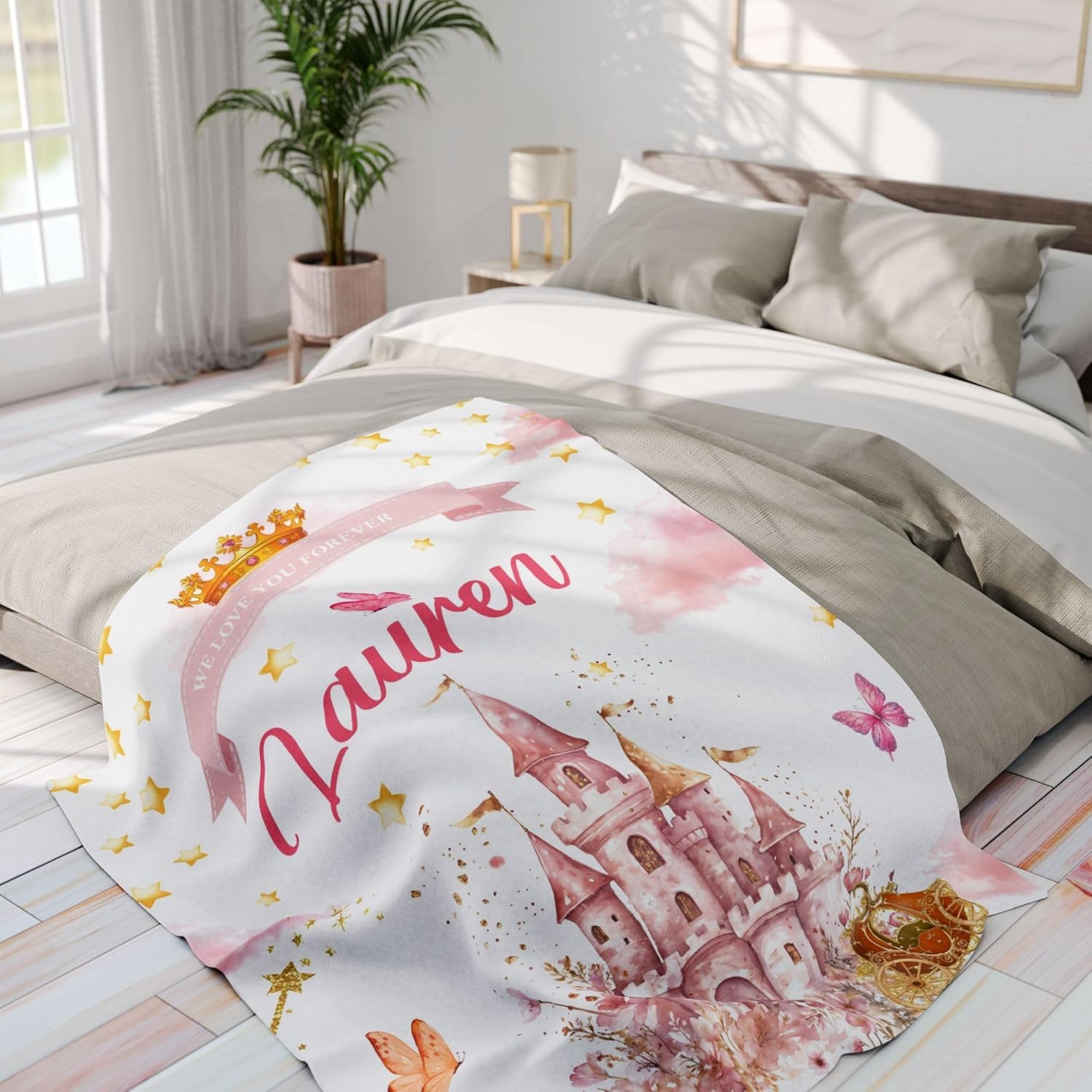 Personalized Baby Elephant Blanket with Pink Flowers