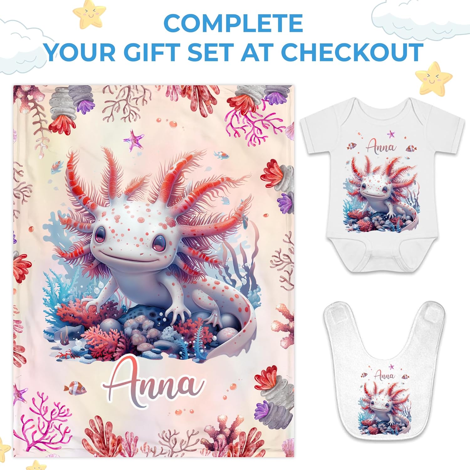 Hyturtle Personalized Axolotl Baby Blanket - Soft Cozy Plush Gift for Newborn