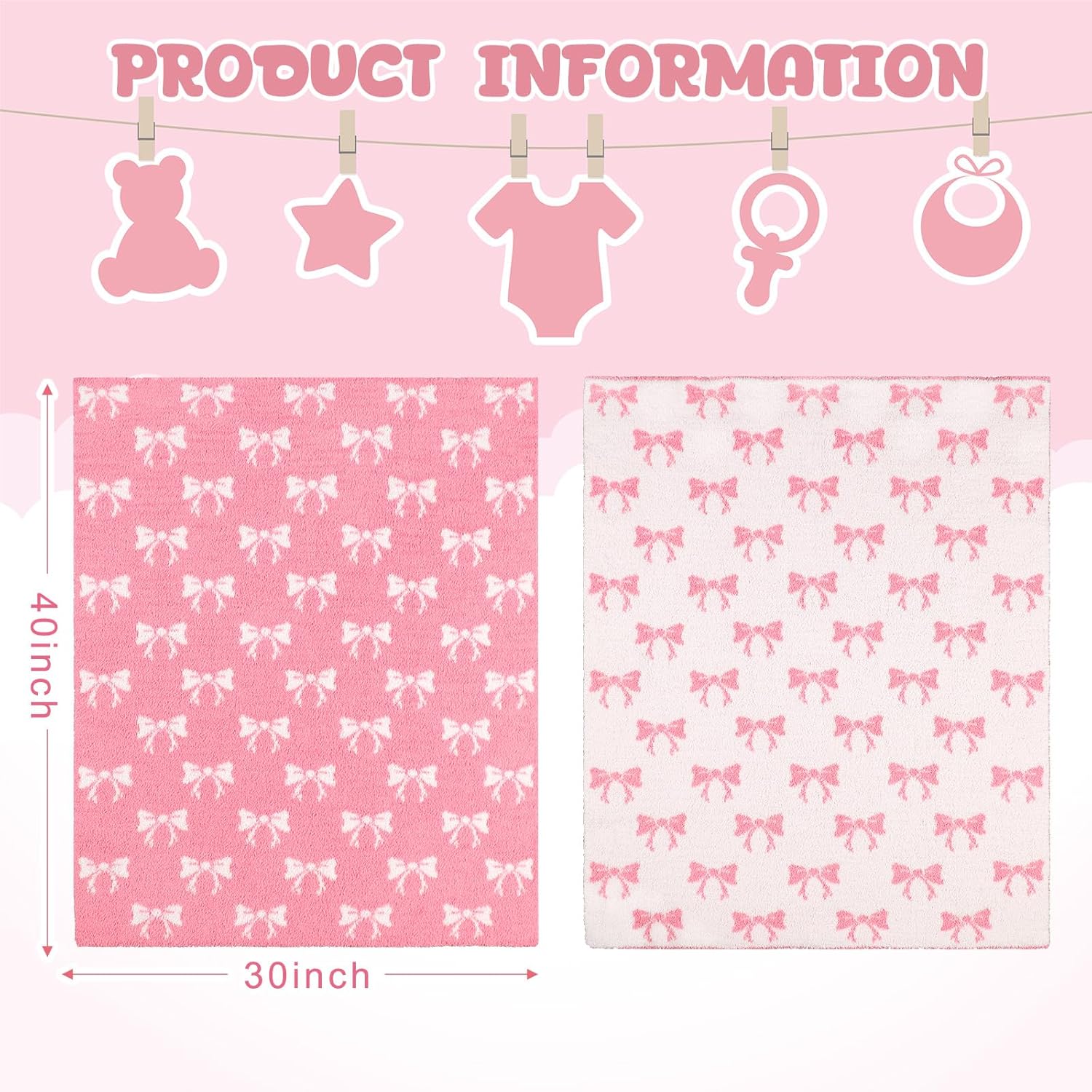 30x40 Pink Bow Microfiber Baby Blanket