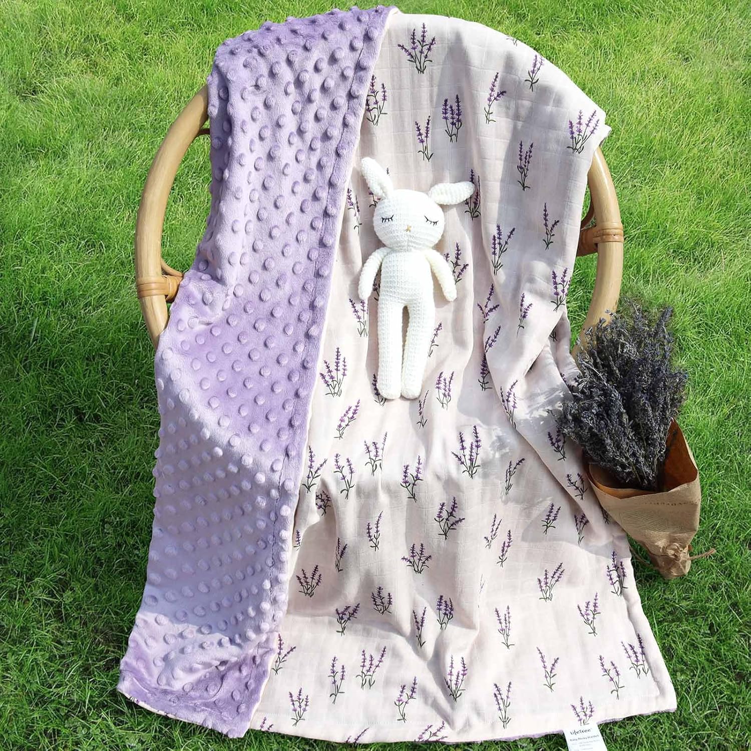 LifeTree Baby Blanket - Soft Double Layer Swaddle Lavender 31x40 Inches