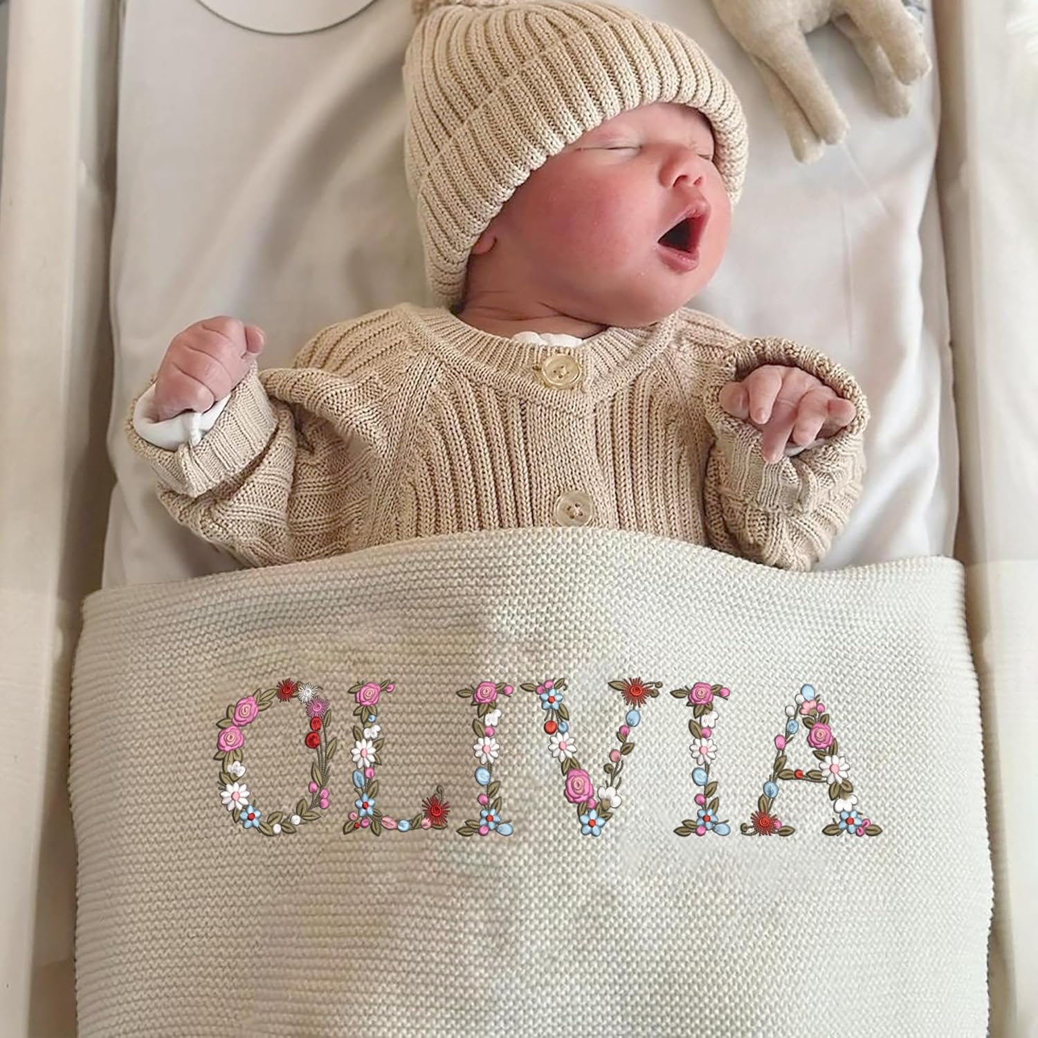 Personalized Baby Blanket with Name 40x30 Inch Chunky Knit