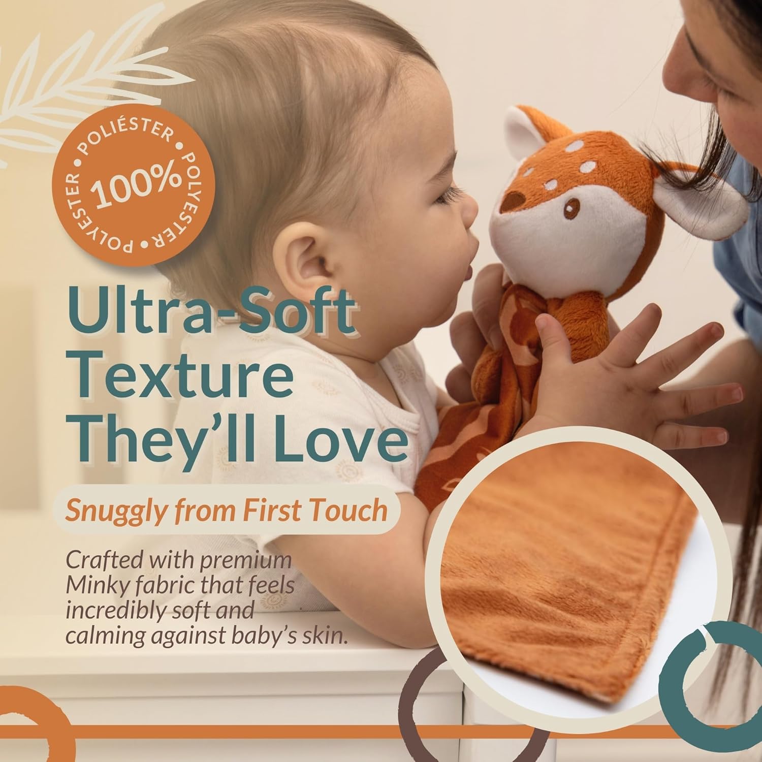 Fawnest Baby Lovey Security Blanket - Gender Neutral Plush Stuffed Animal with Pacifier Holder