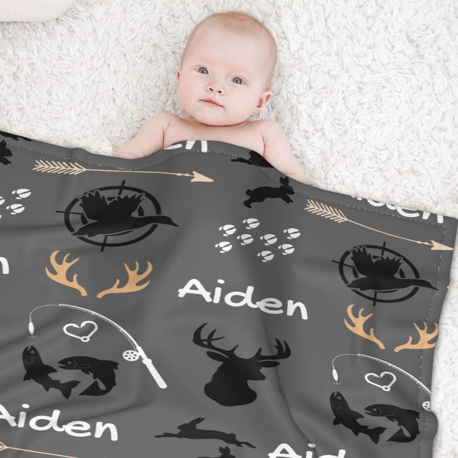 Customized Deer Duck Fish Woodland Baby Blanket 30x40