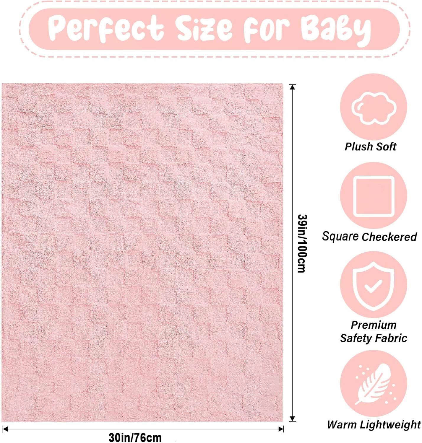 VEIDIA Plush Checkered Baby Blanket 3039 Pink