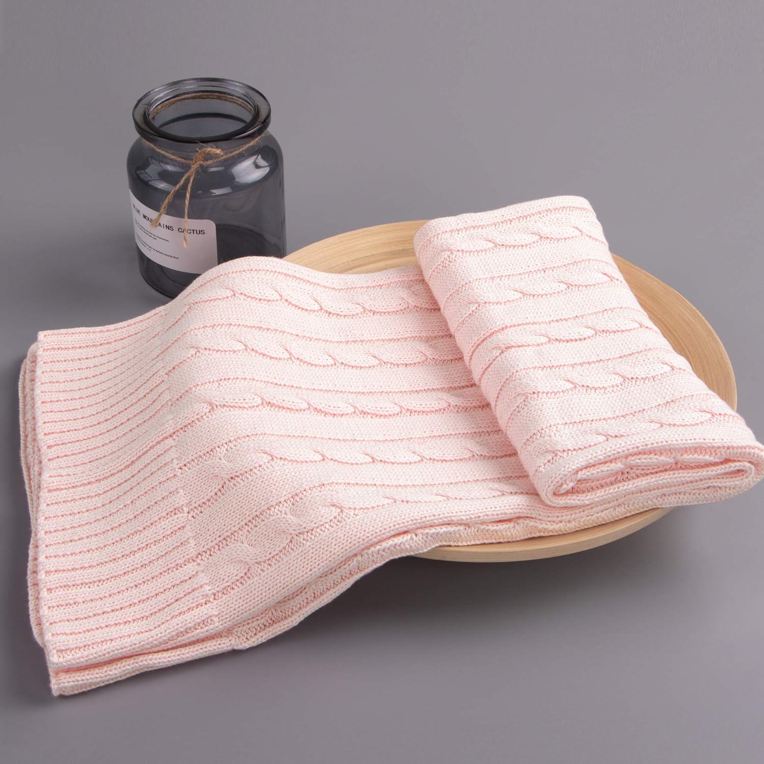 NTBAY 100 Pure Cotton Cable Knit Toddler Blanket Baby Pink 30x40 Inches