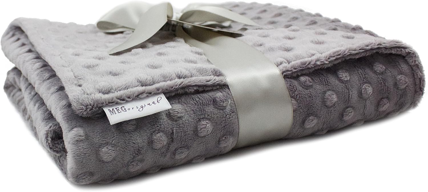 Charcoal Grey Minky Dot Baby Blanket 30x30