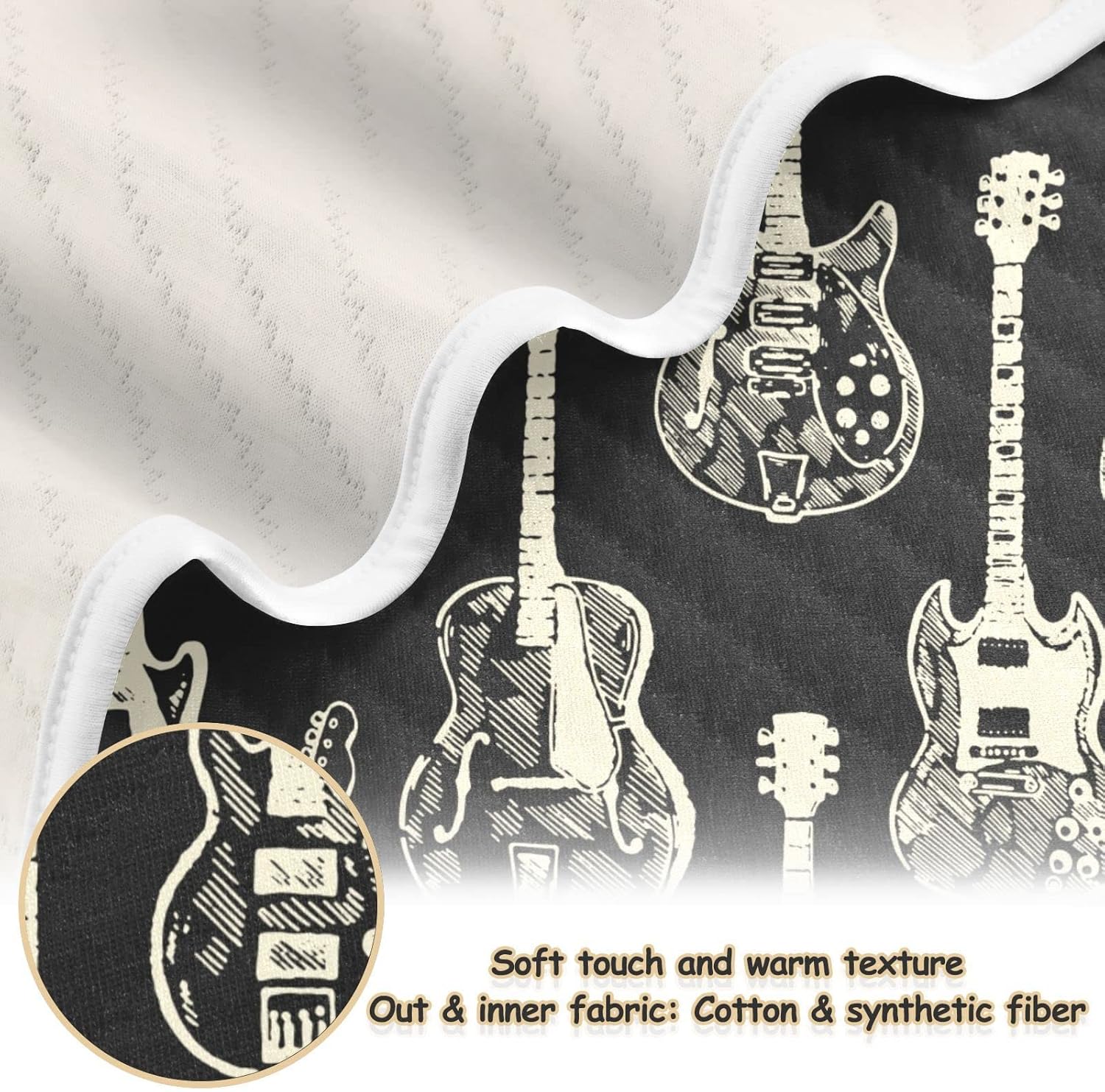 Pigsaly White Black Electric Guitar Baby Blanket 30x40