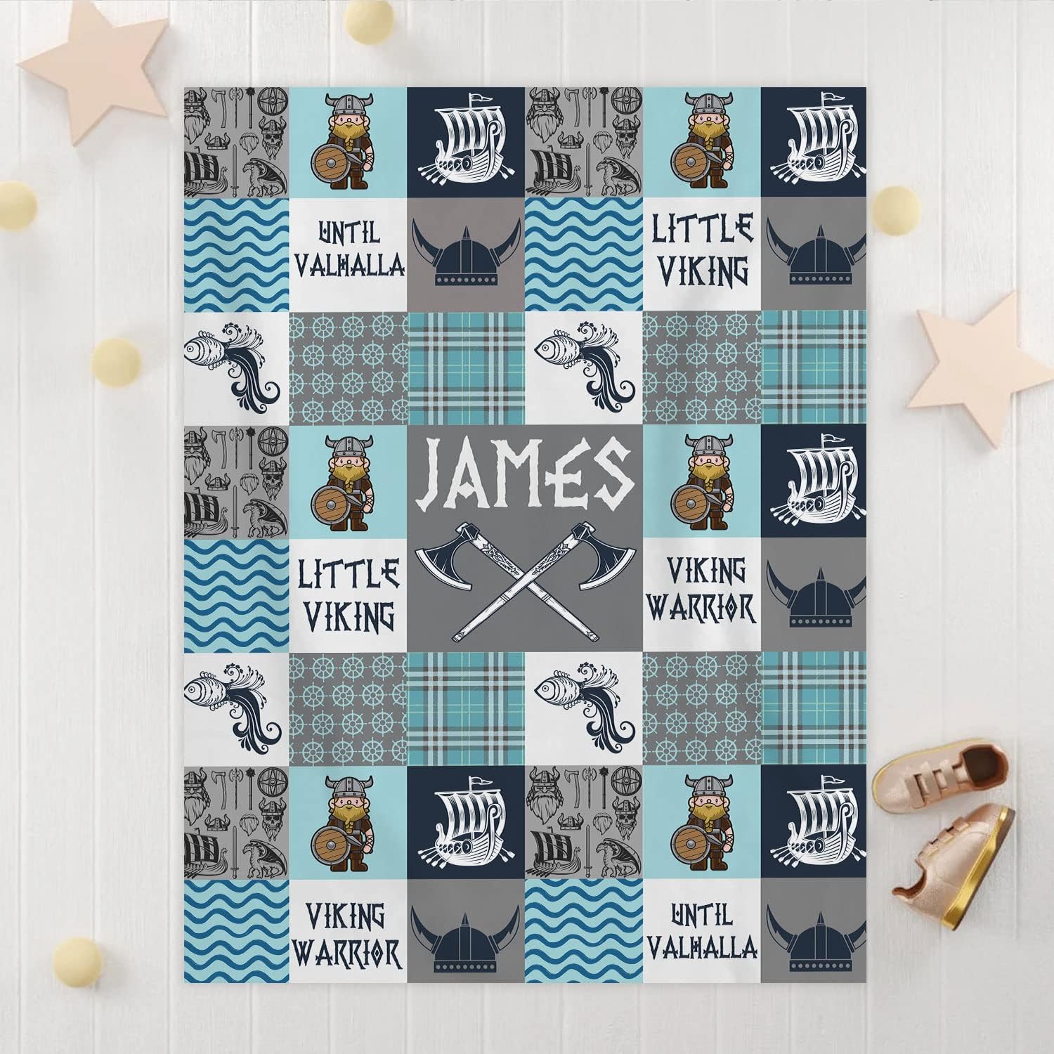 Personalized Vikings Baby Blanket with Dragon and Ship Design