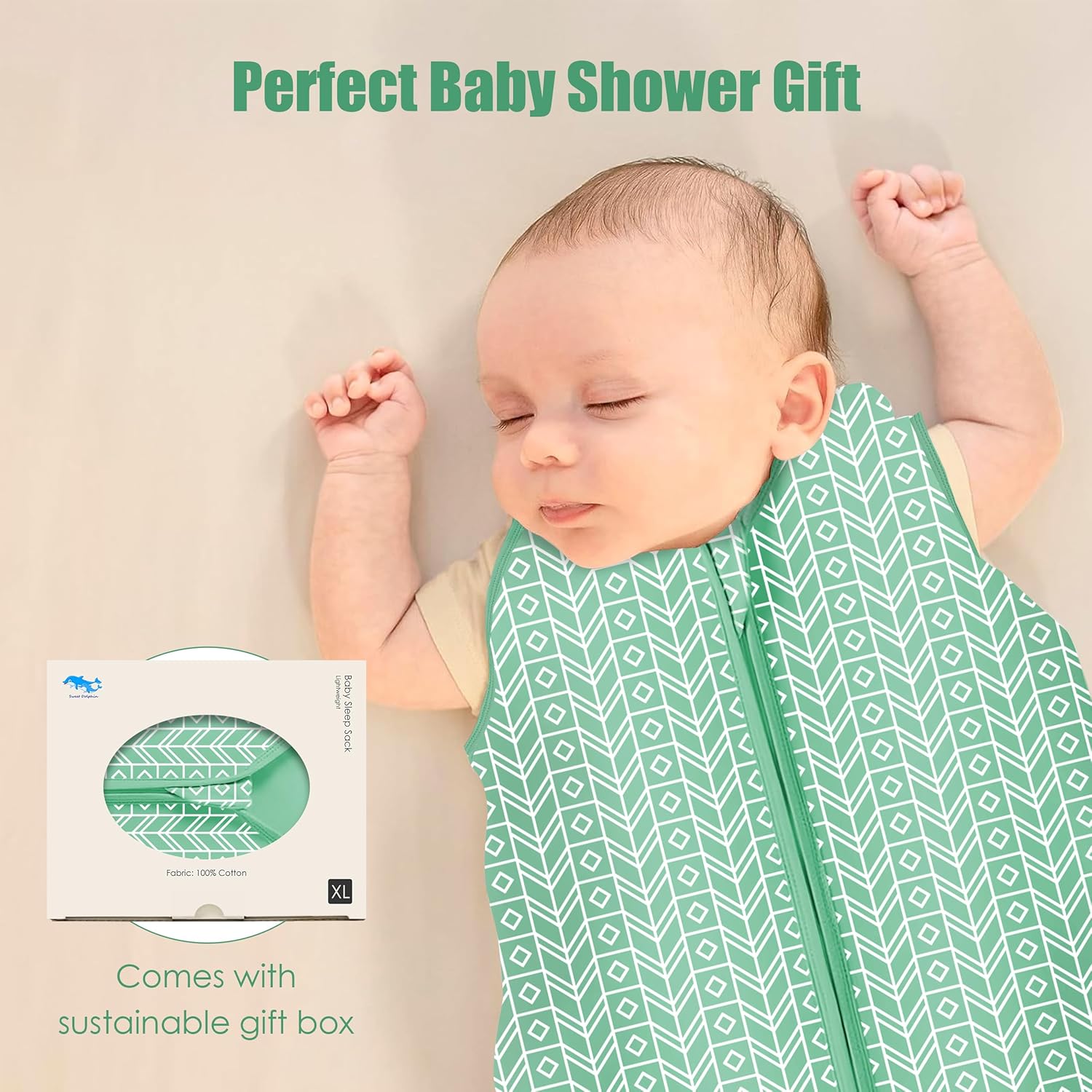 SWEET DOLPHIN 18-24M Sleep Sack 3-Pack Green Cotton