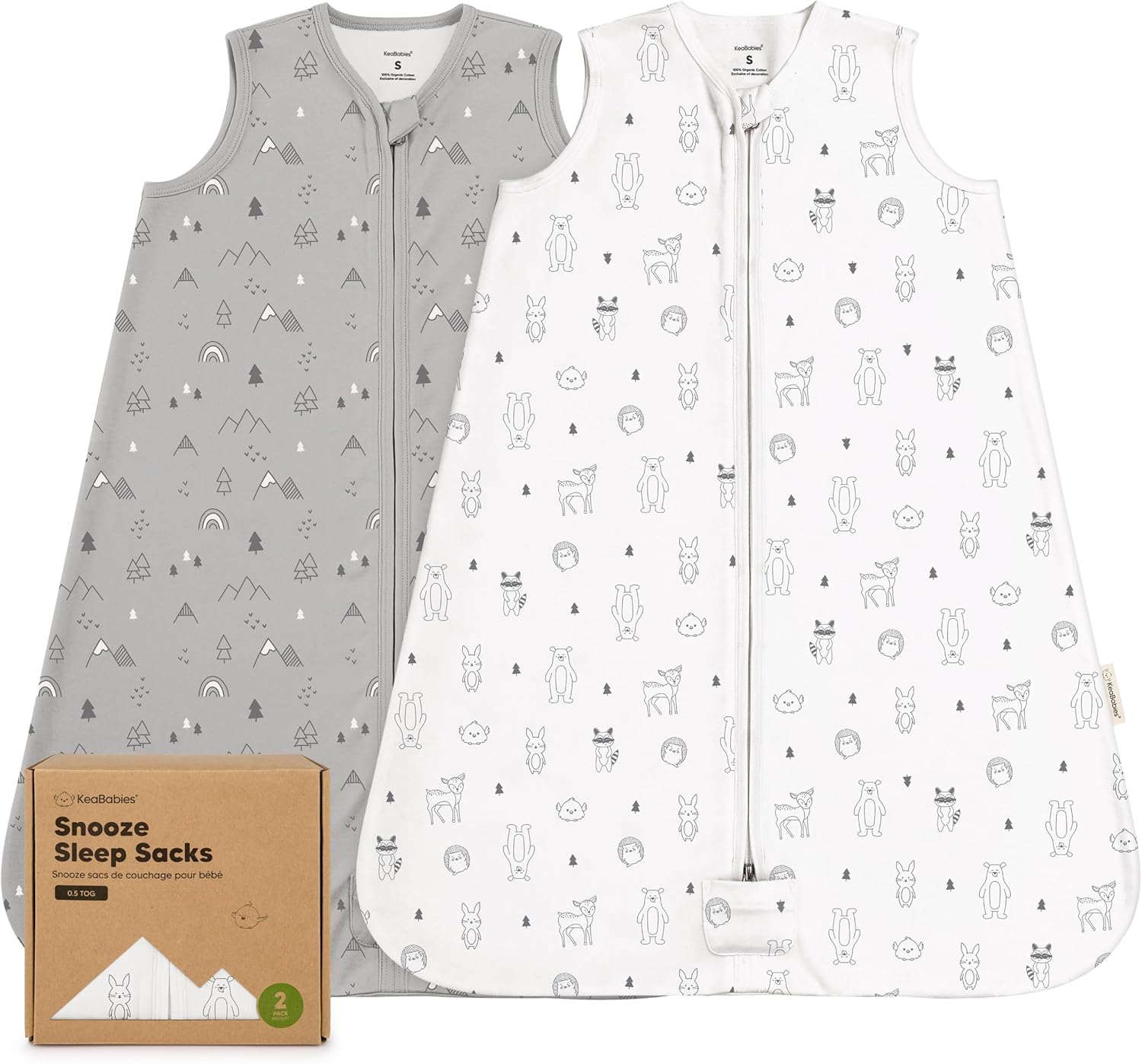 KeaBabies 2-Pack Zipper Sleep Sacks - 05TOG Organic Cotton Woodland Design