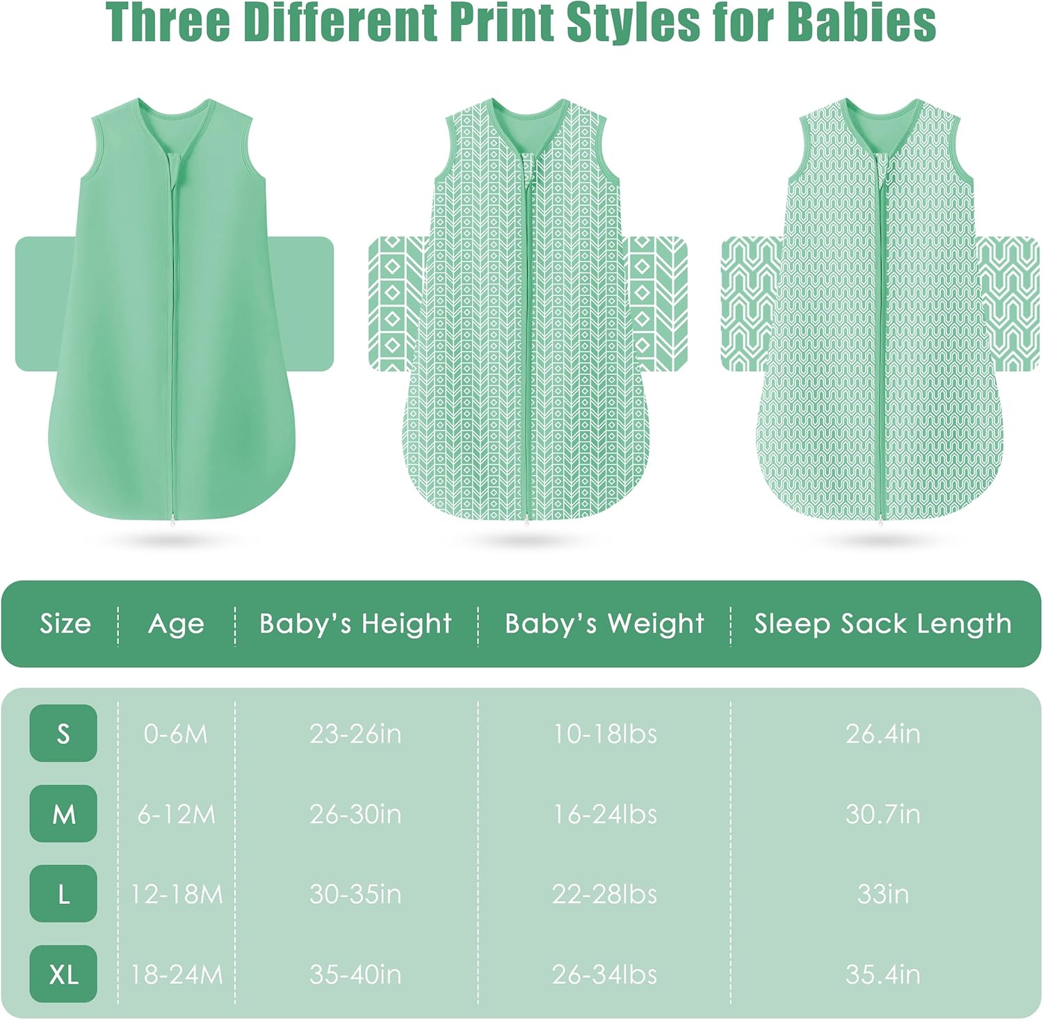 SWEET DOLPHIN 18-24M Sleep Sack 3-Pack Green Cotton