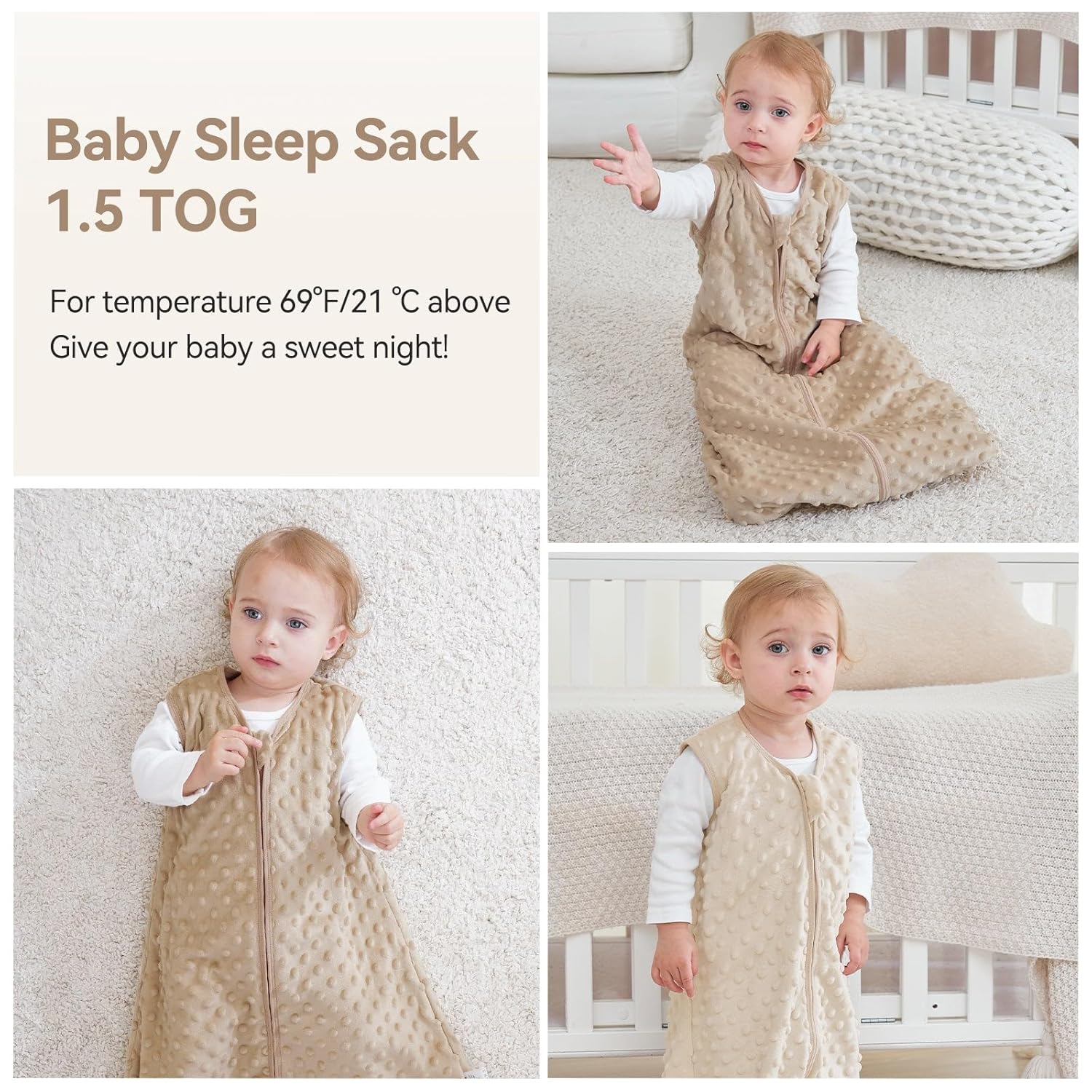 Unnivoll Fleece Sleep Sack 0-6 Months with Plush Dots 15 Tog