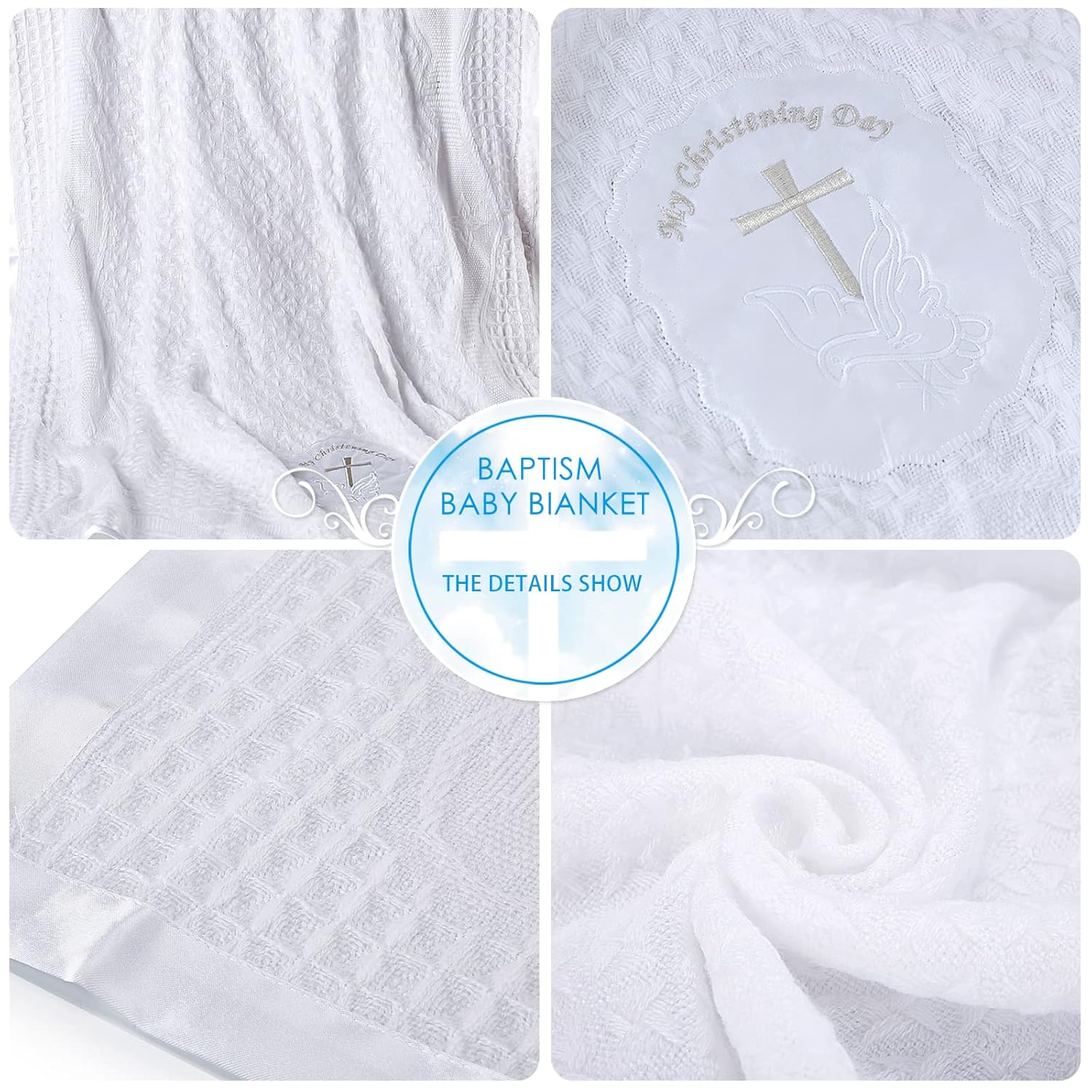 Booulfi Baby Blanket Cross Embroidered Satin Border 36x50