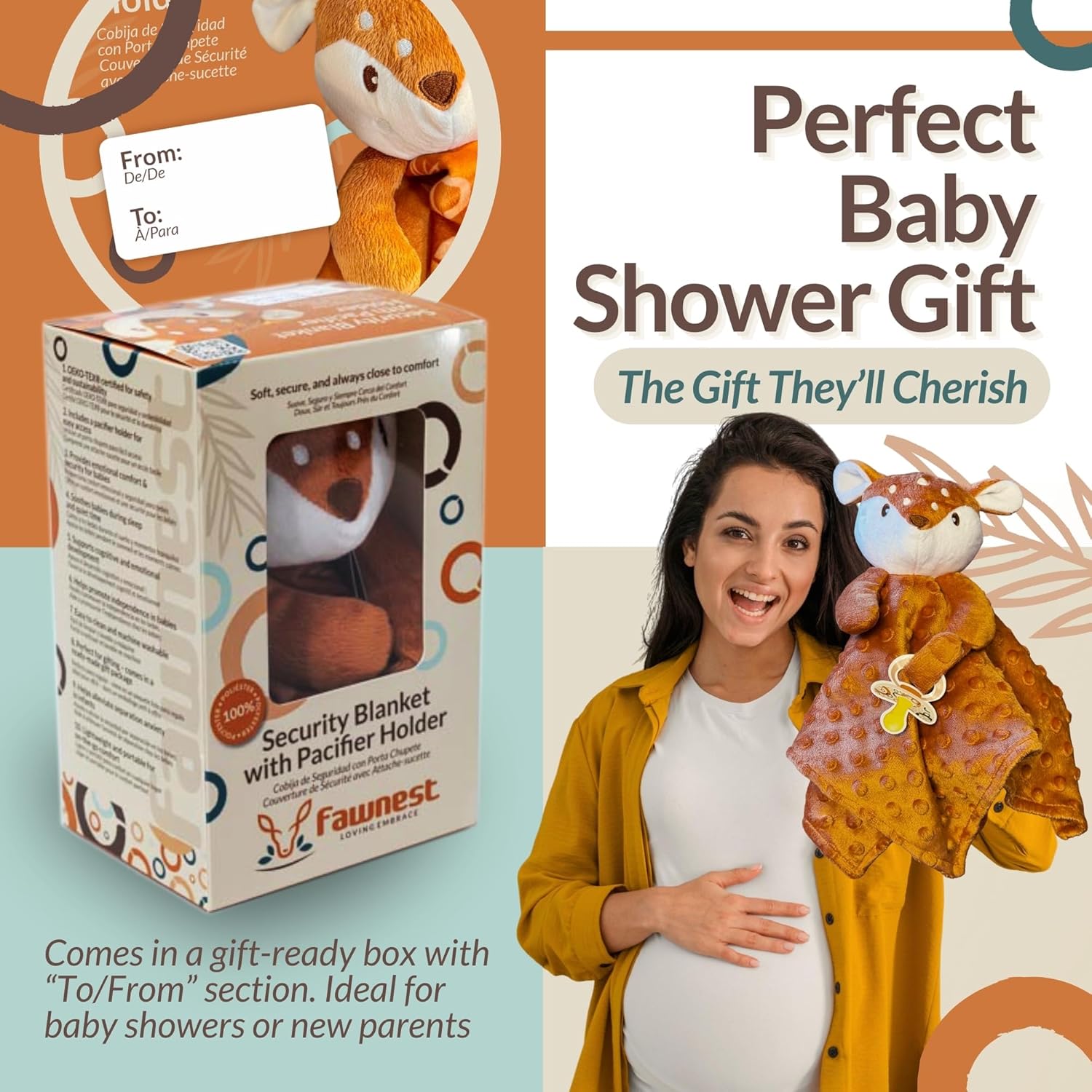 FAWNEST Baby Lovey Security Blanket - Plush Stuffed Animal with Pacifier Holder 1