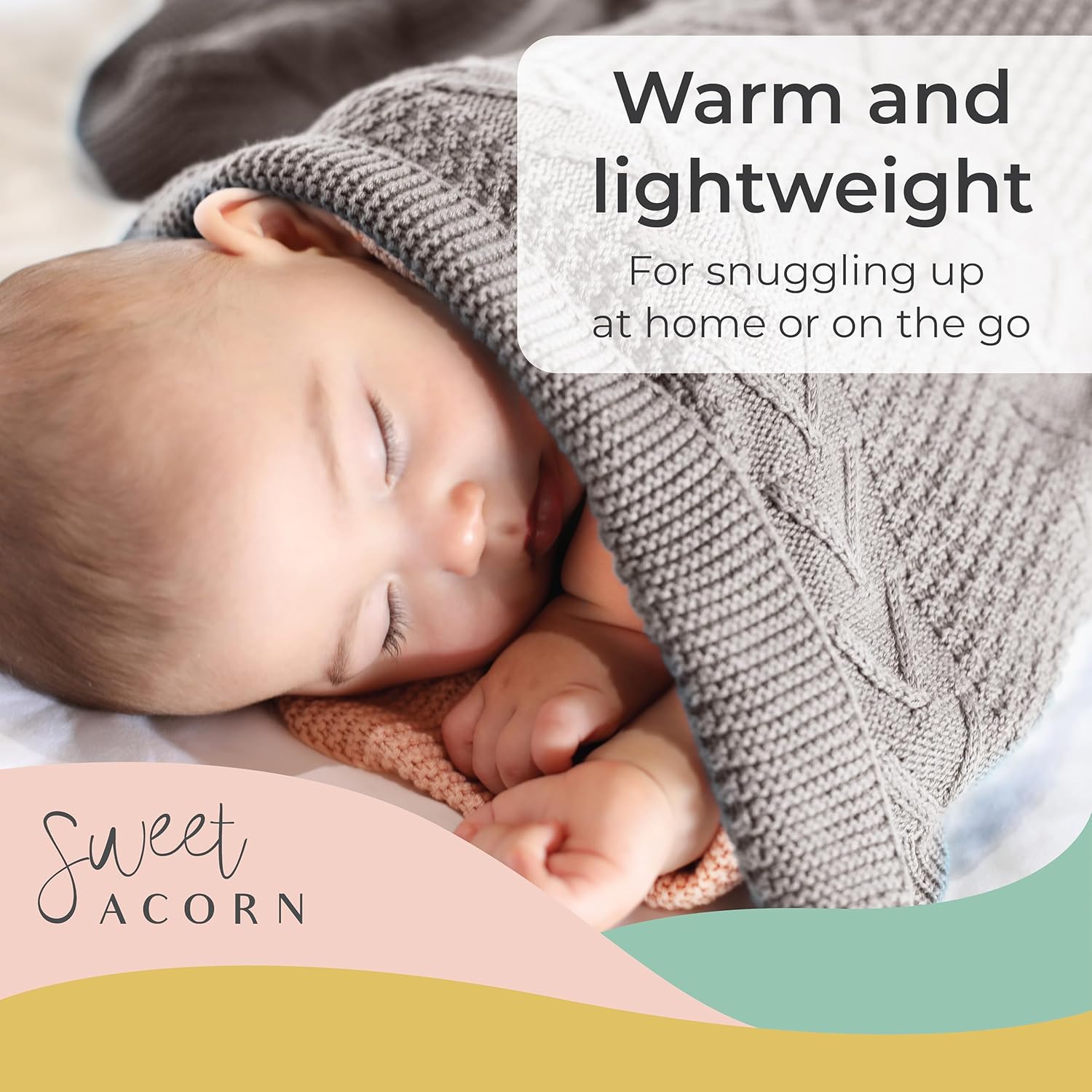 Sweet Acorn Knit Cable Blanket - Organic Cotton Fog Grey