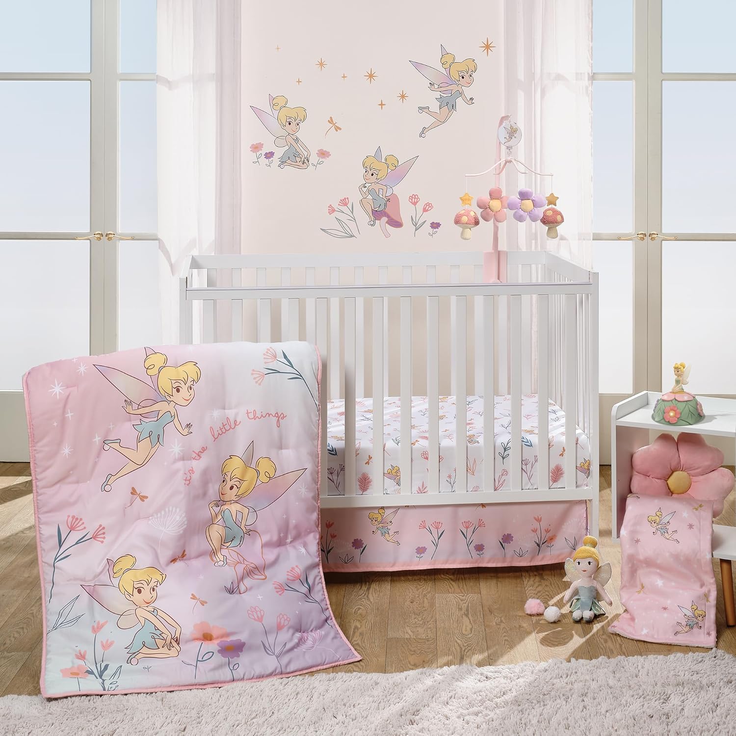 Bedtime Originals Tinker Bell Baby Blanket - Pink White Disney Garden Floral