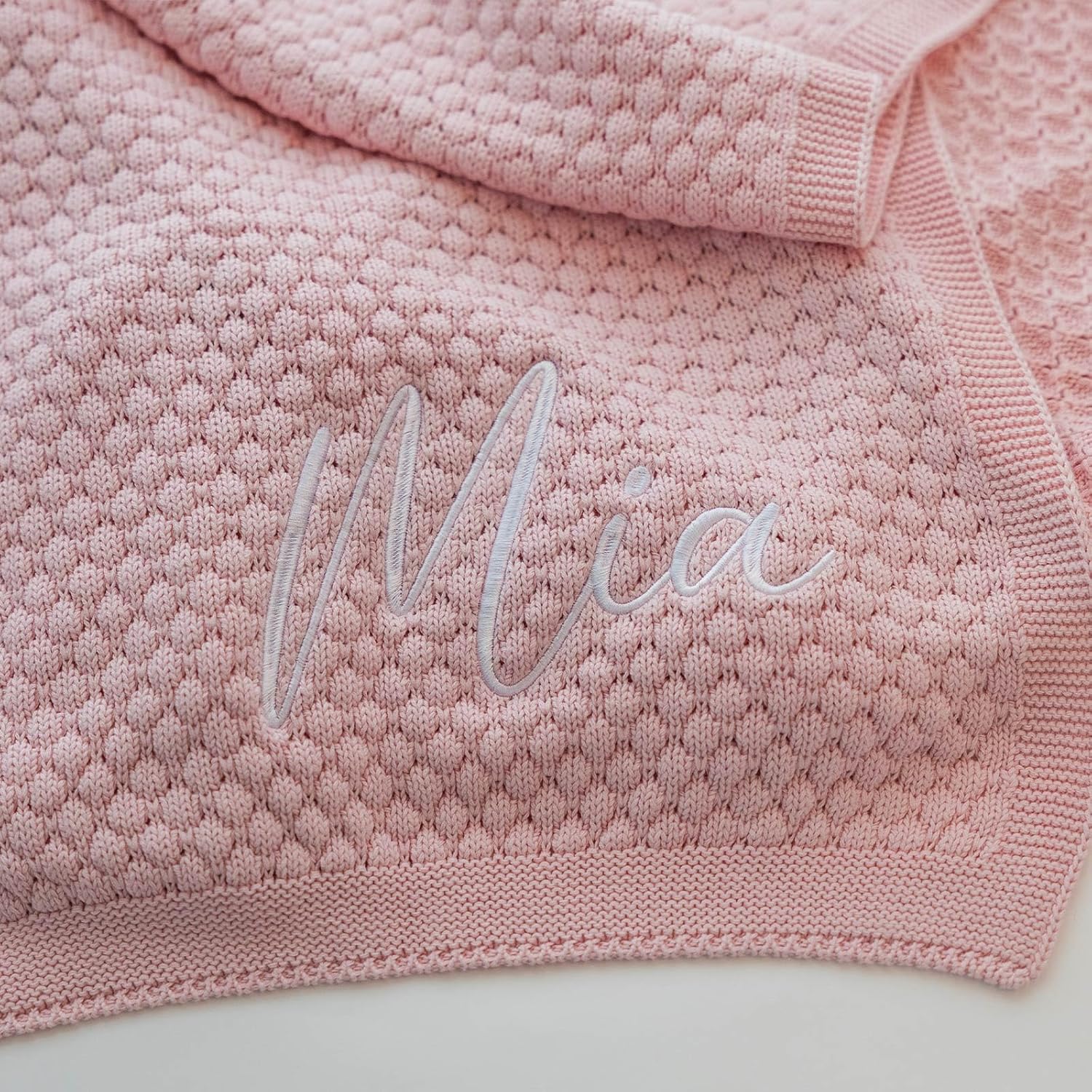 Custom Knit Baby Blanket with Embroidery - Personalized Name Blanket