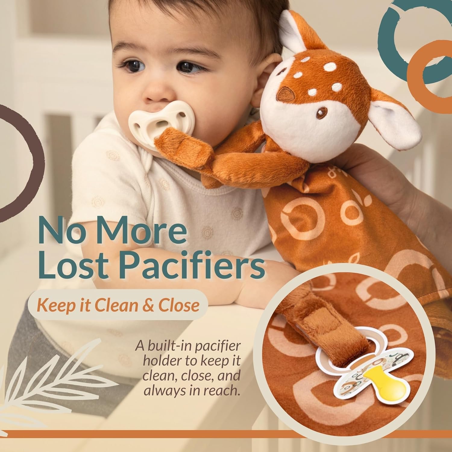 Fawnest Baby Lovey Security Blanket - Gender Neutral Plush Stuffed Animal with Pacifier Holder