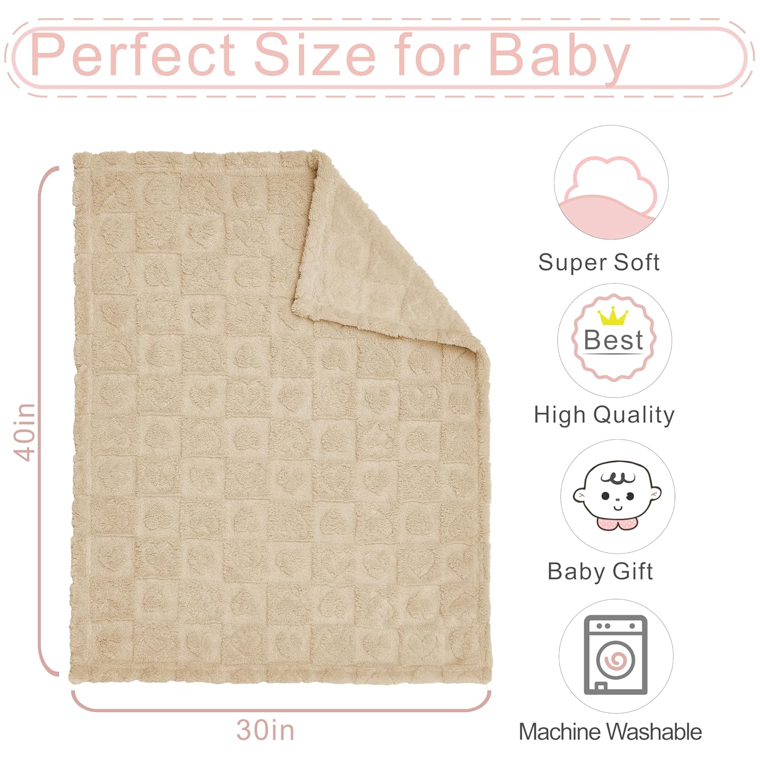 Yurhap Heart Checkered Fleece Baby Blanket 30x40 Khaki