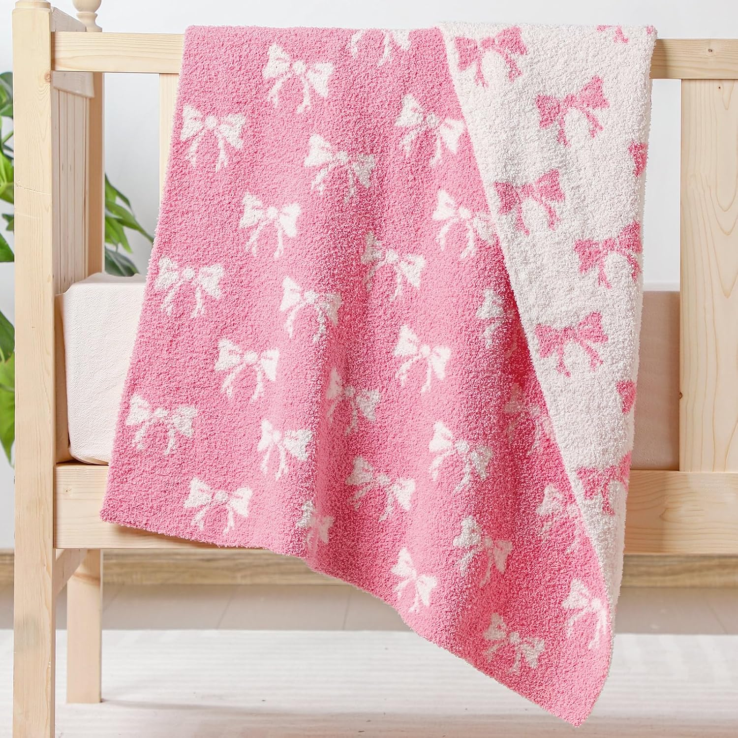 30x40 Pink Bow Microfiber Baby Blanket