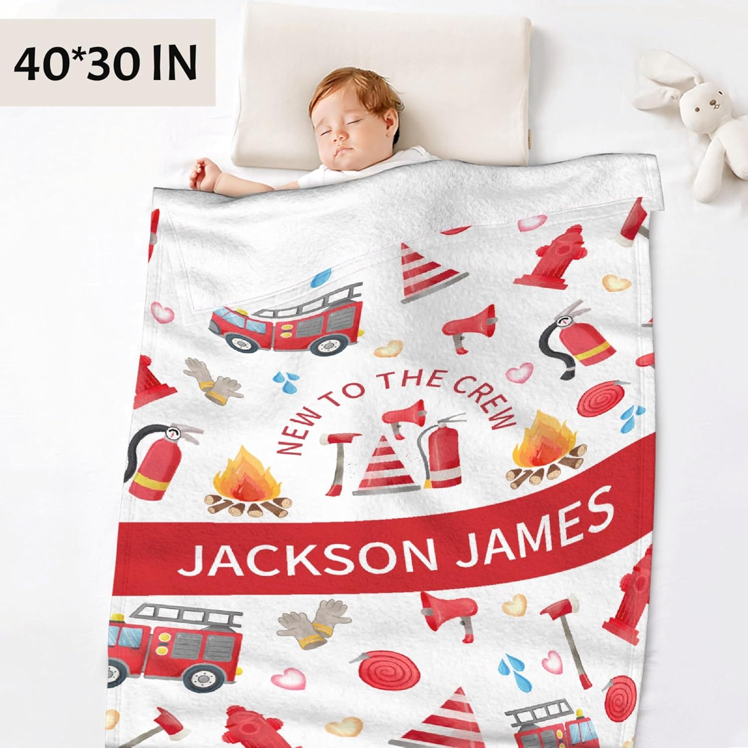 MATCHASTAR Fire Truck Personalized Fleece Throw Blanket for Kids