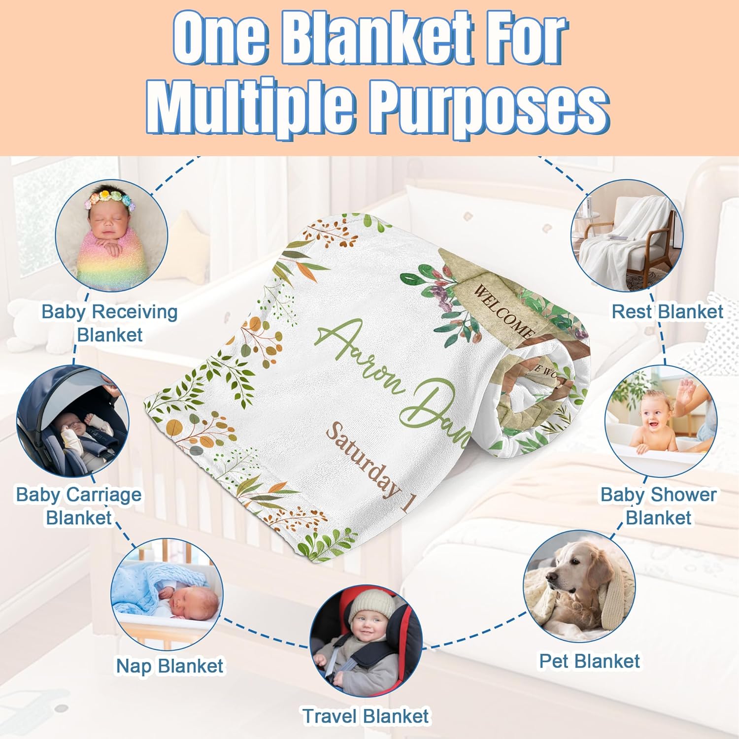 Personalized Blanket with Name Custom Baby Flannel for Girls Boys