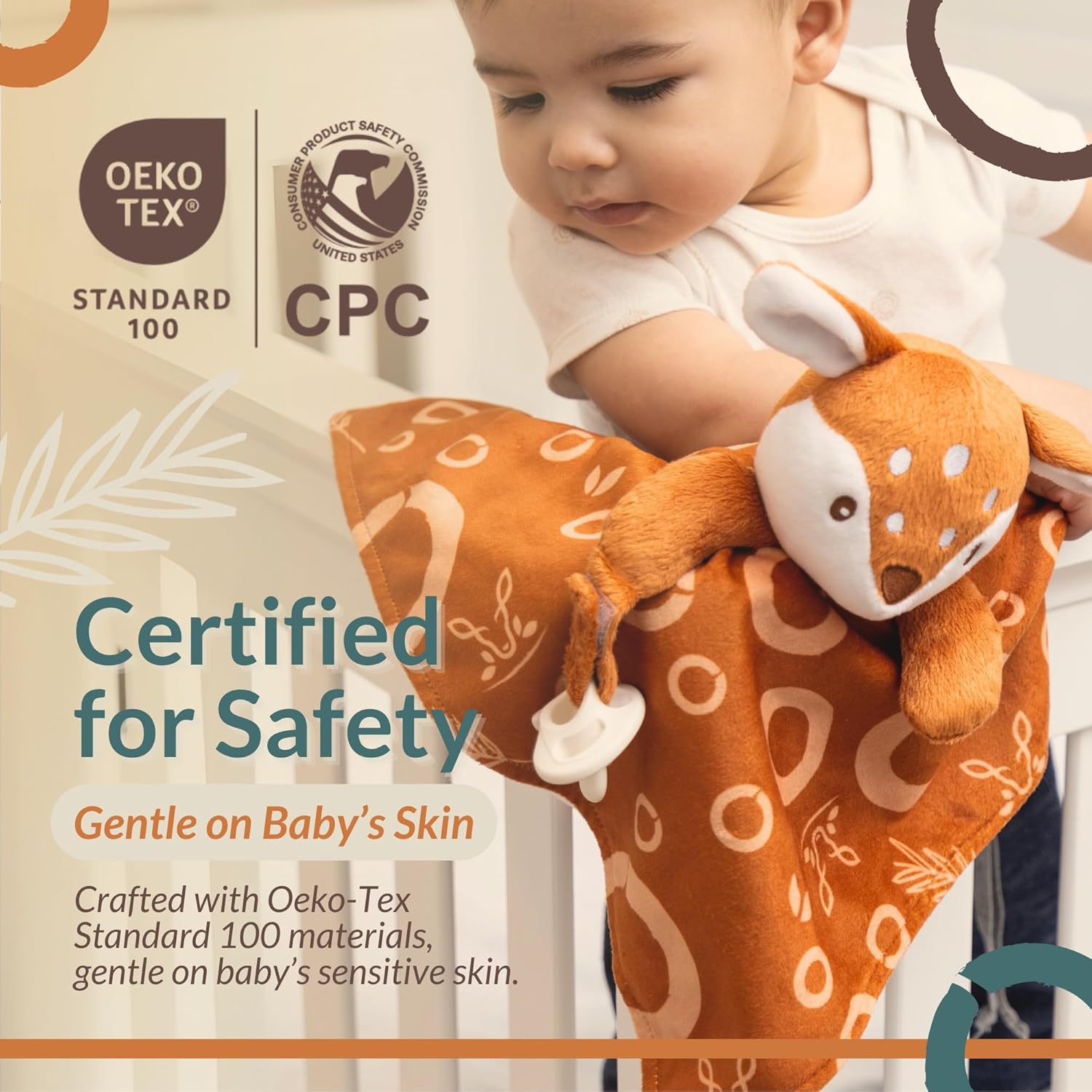 Fawnest Baby Lovey Security Blanket - Gender Neutral Plush Stuffed Animal with Pacifier Holder