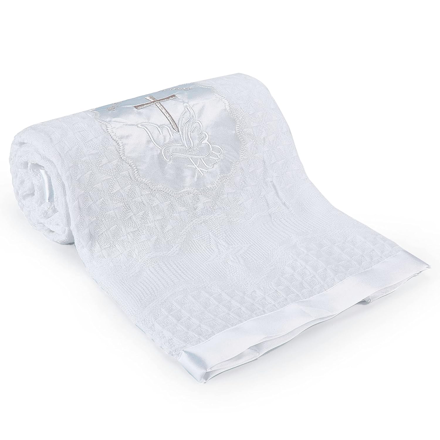 Booulfi Baby Blanket Cross Embroidered Satin Border 36x50