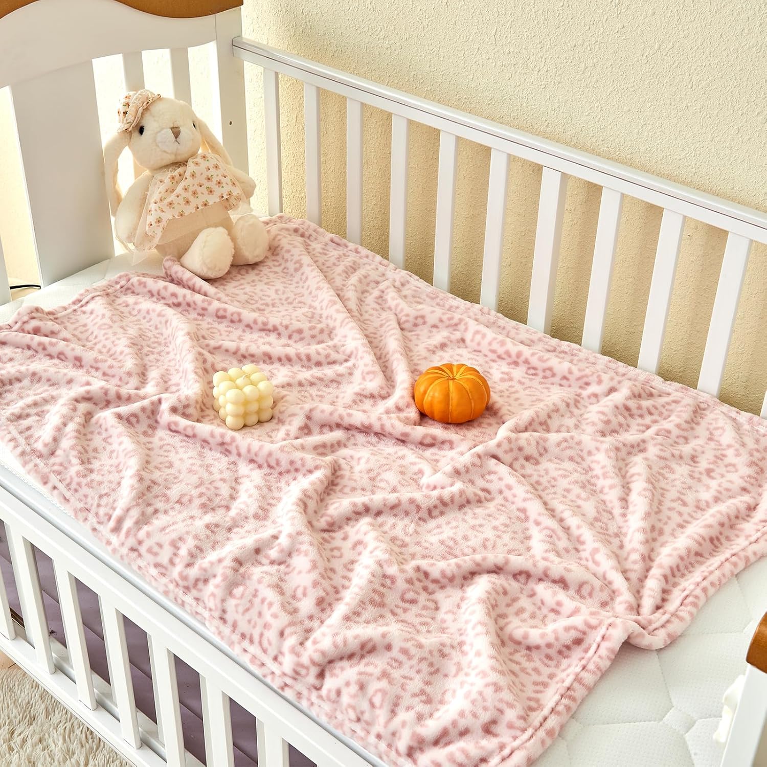 Yurhap Leopard Print Baby Blanket Fleece 30x40 Light Pink