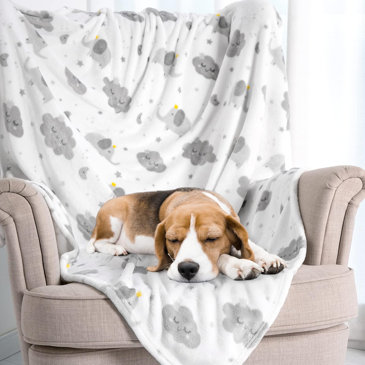 TILLYOU Toddler Flannel Blanket - 40x50 Inches Grey Cloud Elephant