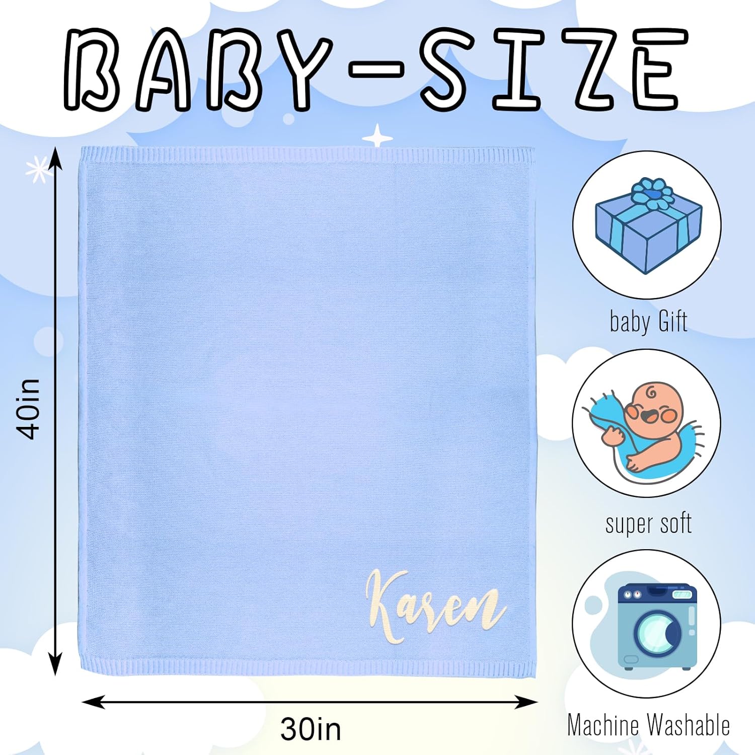 ALIBBON Custom Embroidered Baby Name Blanket - 40x30 Inches
