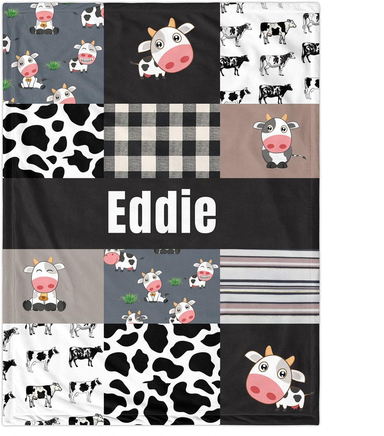 Personalized Baby Blanket with Name - Custom Cute Cow Design 30 x 40